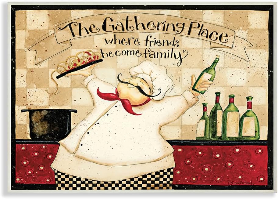 Stupell Industries The Gathering Place Phrase Vintage Kitchen Chef Charm, Design by Dan DiPaolo Wall Plaque, 10 x 15, Tan