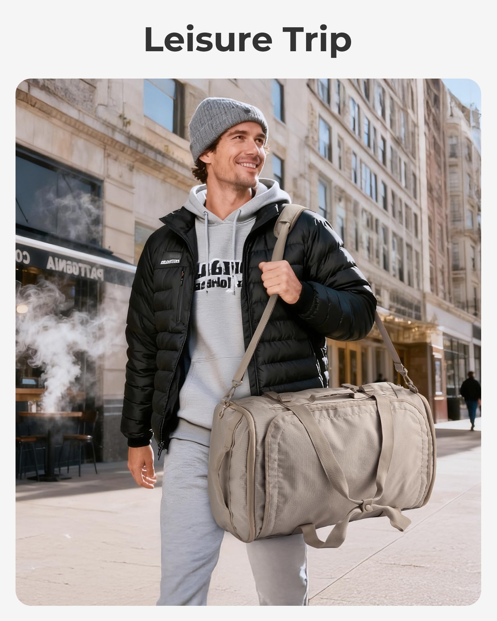 BAGSMART Bolsa de viaje de 42 l, compacta bolsa de deporte para hombre y mujer, bolsa de tela resistente para viajes, fitness y negocios, bolsa de equipaje de mano, Negro , 55 x 35 x 22 cm, Clásico
