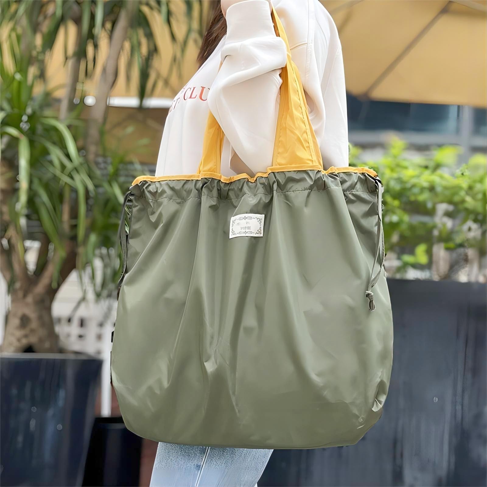 Einkaufstasche Faltbar Große Wiederverwendbare Einkaufsbeutel Waschbar Shopping Bag Tragetasche mit Kordelzug und Henkel Tragbare Einkaufstaschen für Einkaufen und Travel Outdoor Camping
