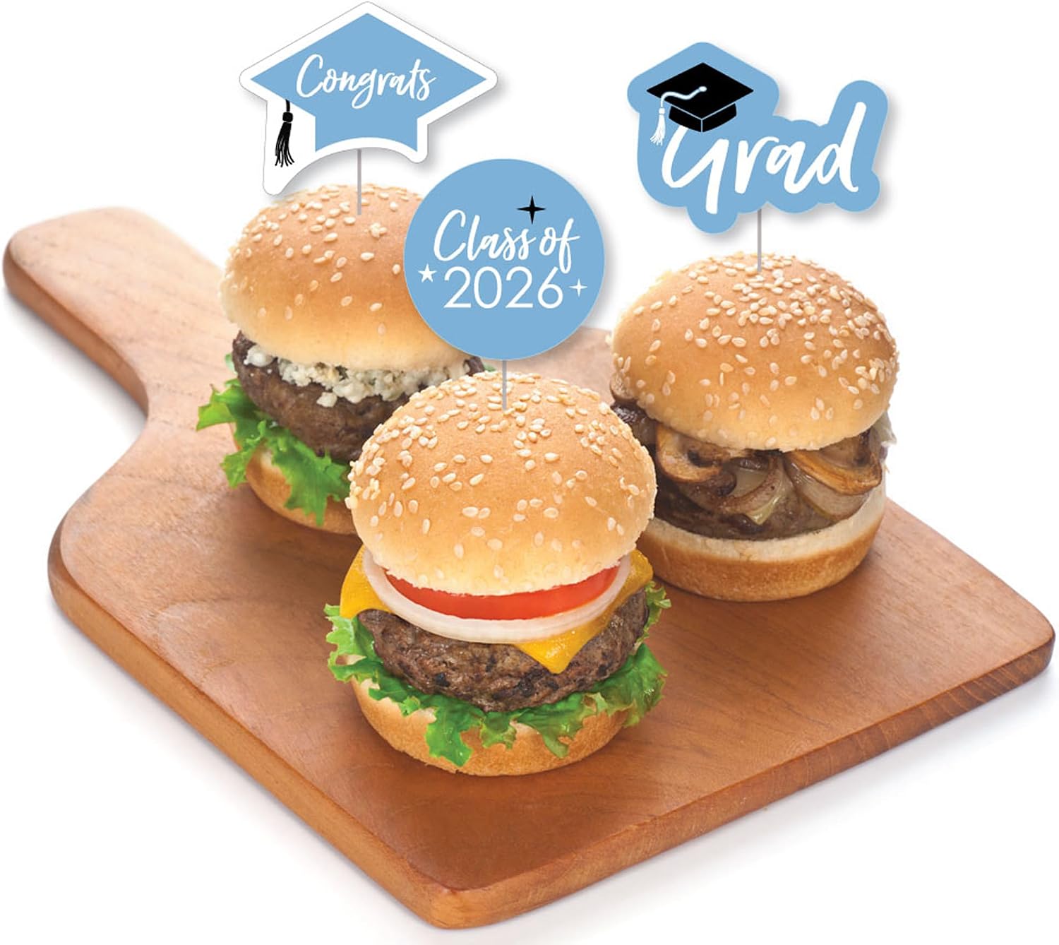 Big Dot of Happiness Light Blue 2026 Graduation Party - Dessert Cupcake Toppers - Clear Treat Picks - Set of 24