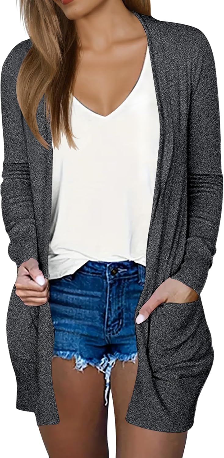 DB MOON Womens Long Cardigan 2026 Fall Lightweight Long Sleeve Open Front Sweater with Pockets