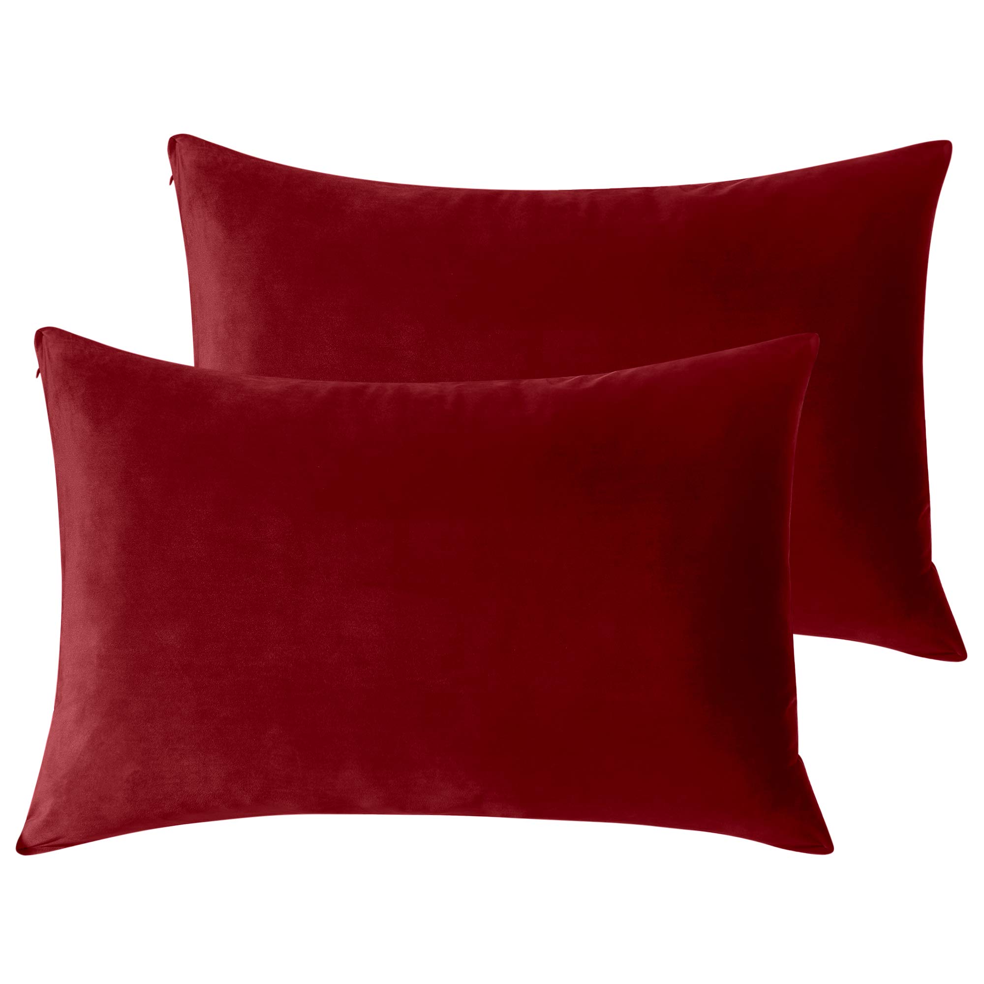 Photo 1 of StangH Christmas Pillowcase for Decor, Velvet Pillow Covers with Zipper Closure, Soft Cozy Feeling for Sleeping, Queen Size (Red, 20 x 30 inches) Pillow Cases Set of 2