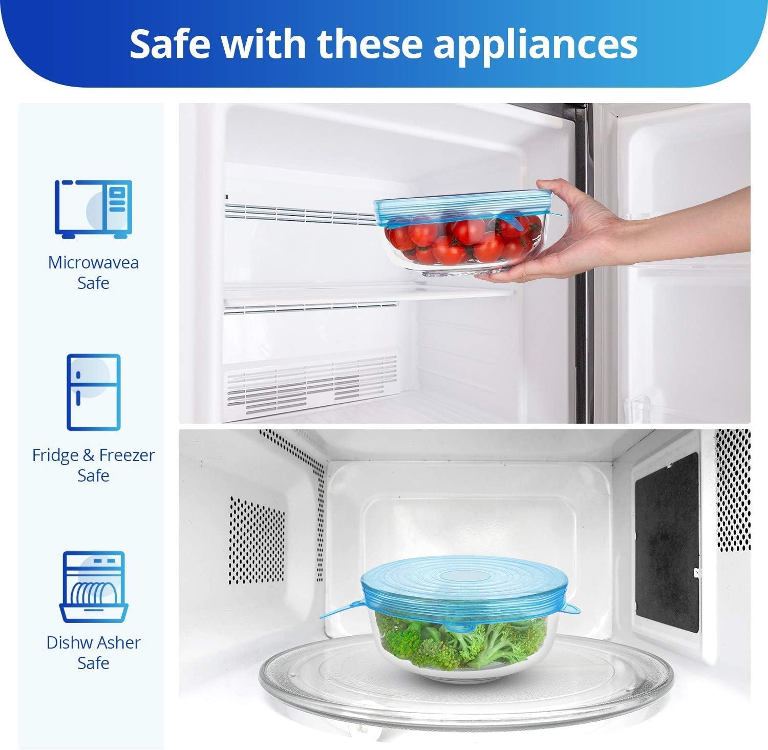 Silicone Stretch Lids, Zero Waste Reusable Silicon Container Lid for Cover Leftover Food and Fruit or Bowl (6 pcs, Clear) 3