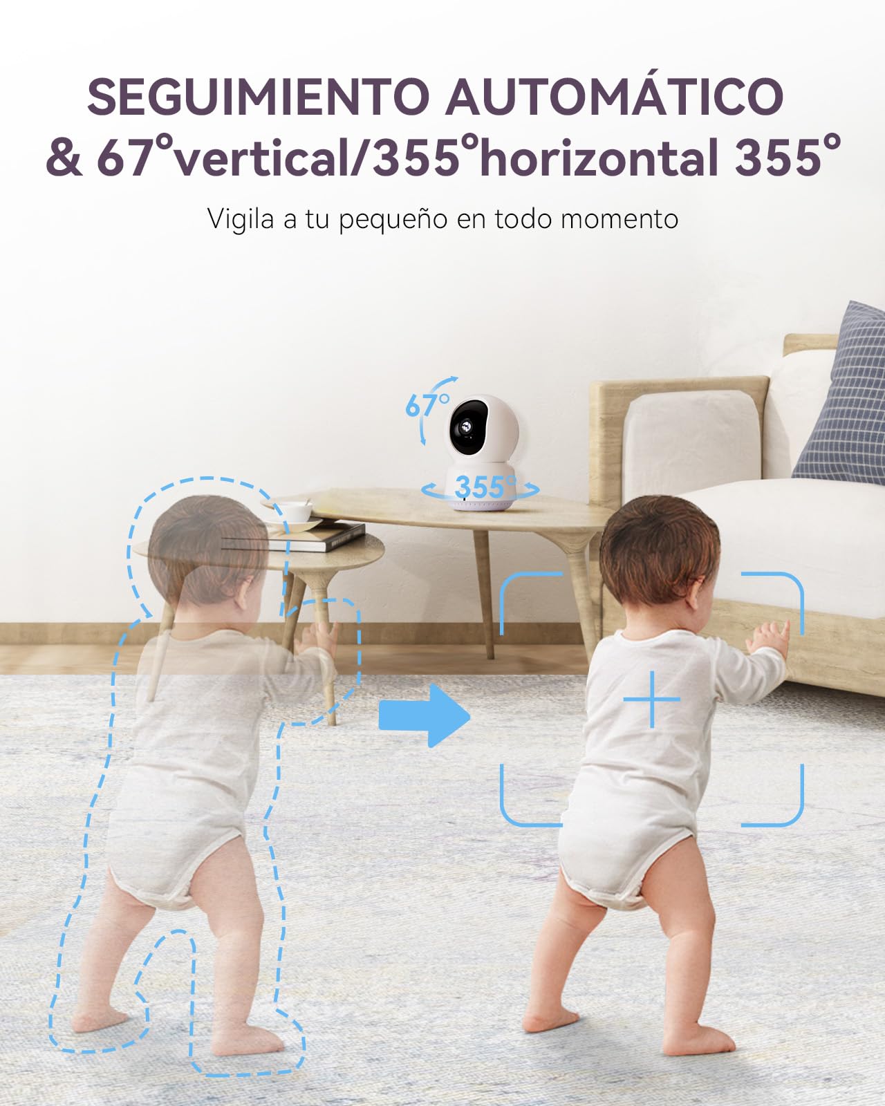 Comfyer BM02 Hybrid Video Smart WiFi Baby Monitor para bebé-5" 1080P Split Screen& 2K cámara App Control,Alerta Movimiento,Detección Sonido,Visión Nocturna HD,5050mAh batería, Triple Seguridad,500M