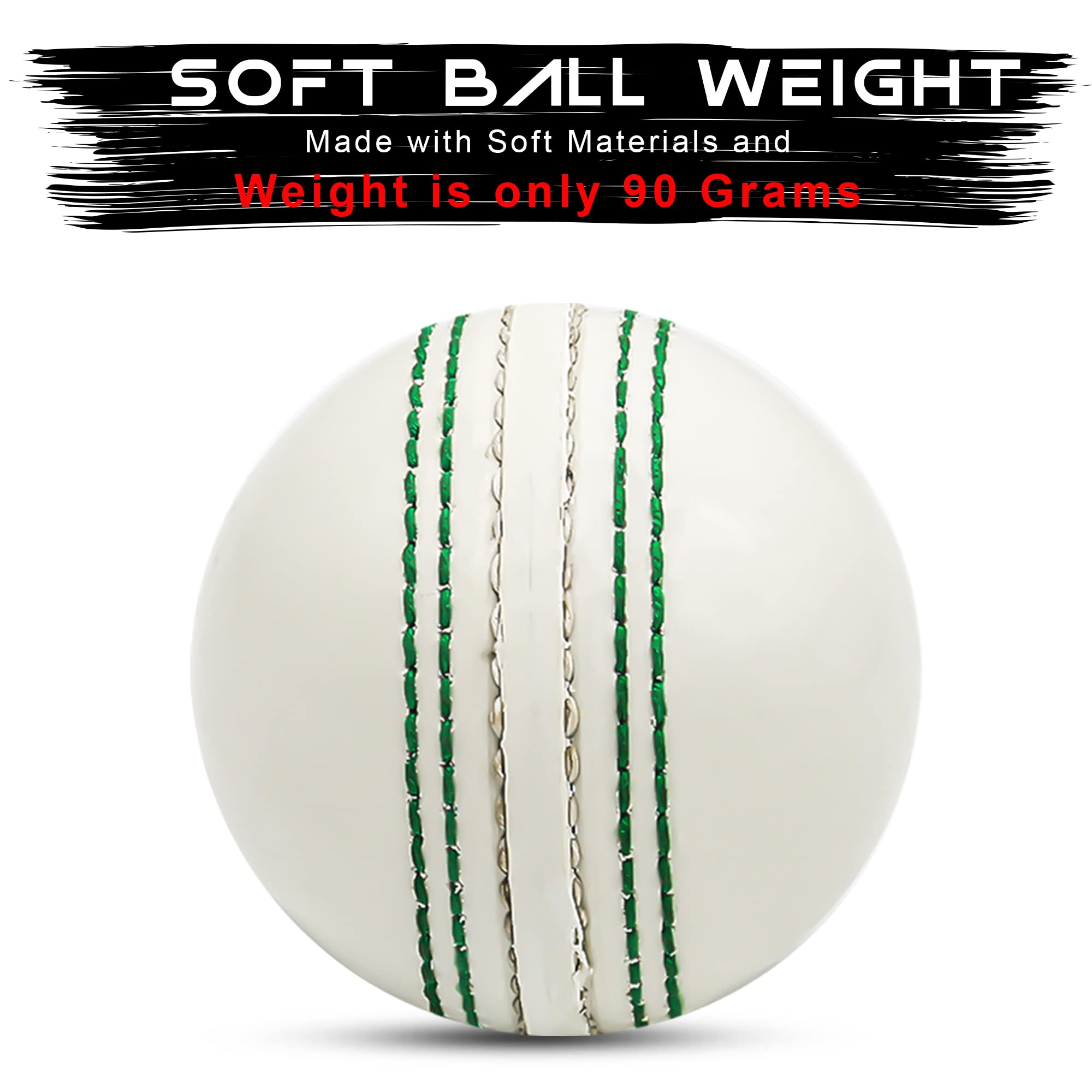 Balle de cricket en caoutchouc souple d'intérieur pour jeunes adultes et juniors, entraînement, excellent rebond avec coutures traditionnelles durables cousues en plein air