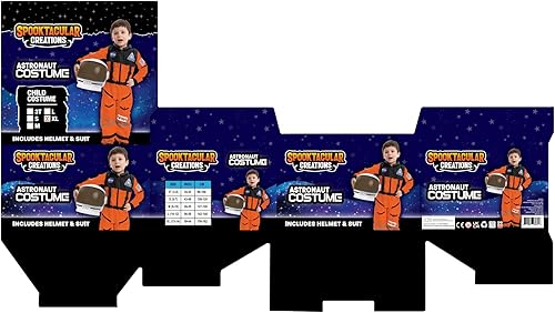 Vista 9 de Spooktacular Creations Disfraz de astronauta con casco, traje espacial para niños pequeños, disfraz de astronauta de Halloween para cosplay Naranja