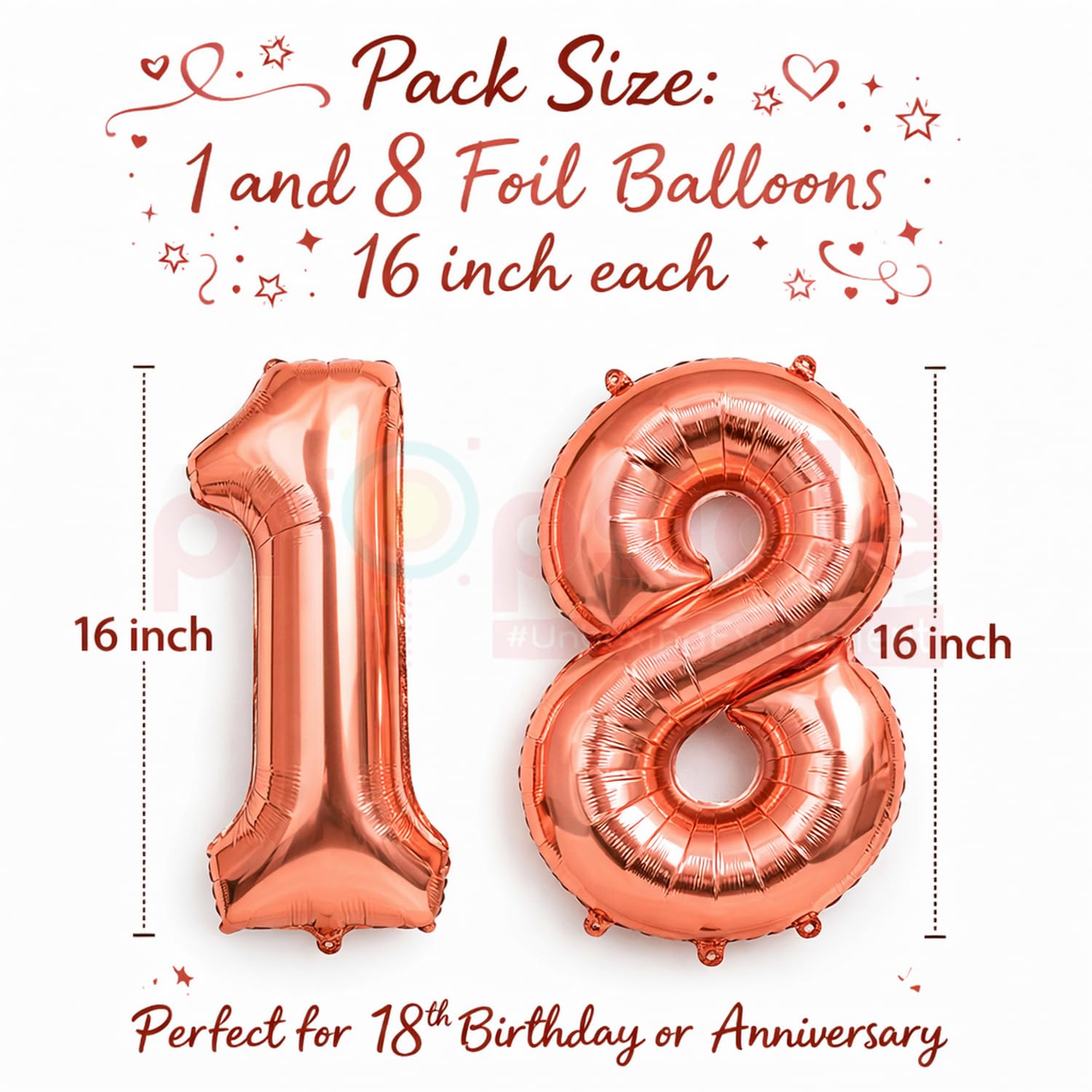 Propsicle Rose Gold Number 18 Foil Balloon, 16 inch 1