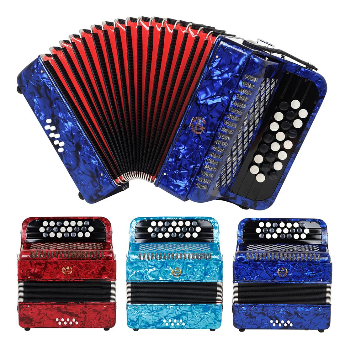 Fisarmonica, fisarmonica, acordeoni, fisarmonica per principianti, fisarmonica per pianoforte, fisarmonica keytar a 22 tasti a 8 bassi, con borse (blu navy)
