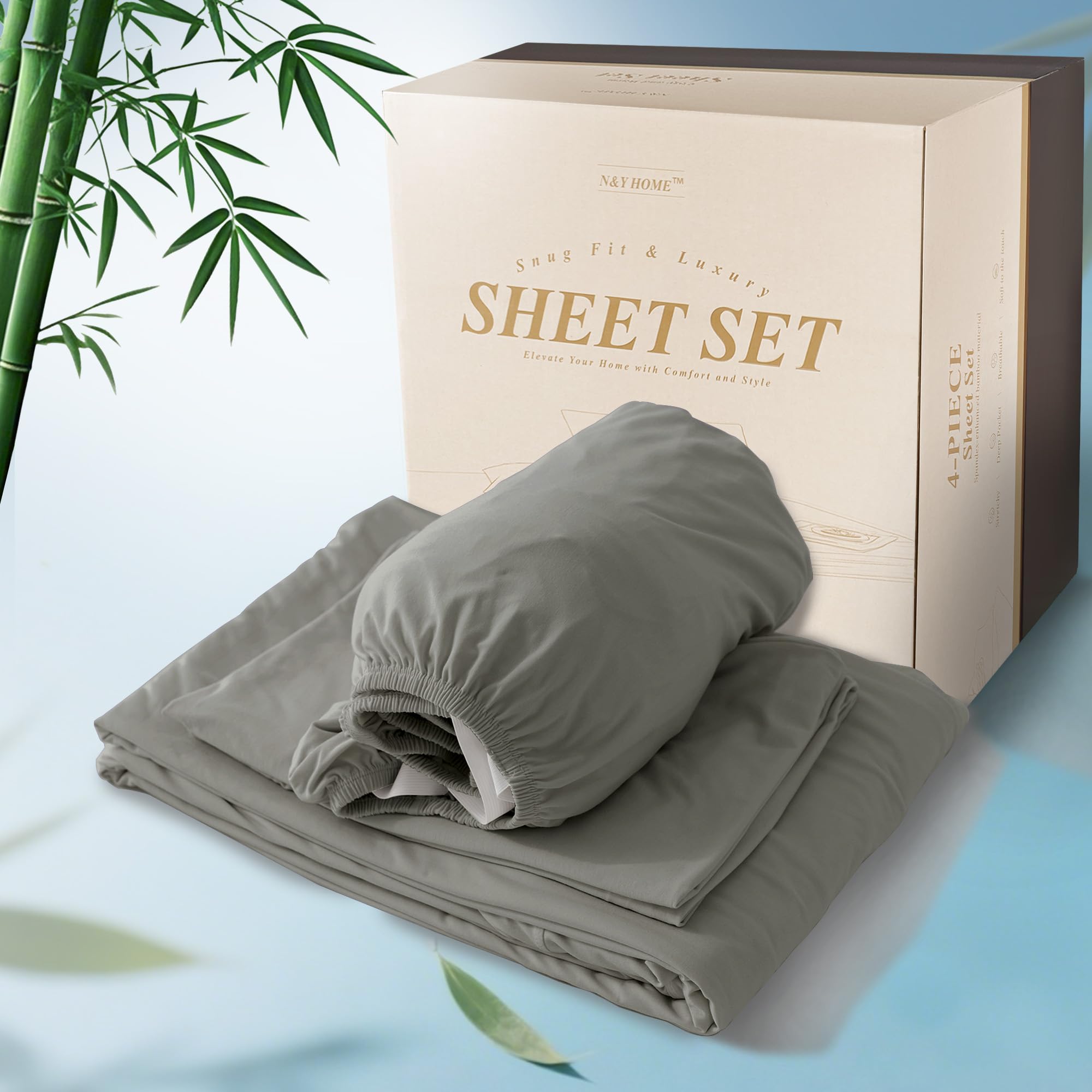 N Y HOME StretchSnug Queen Sheets Set - Blend of Rayon Derived from Bamboo Stretchy Sheets Deep Pocket