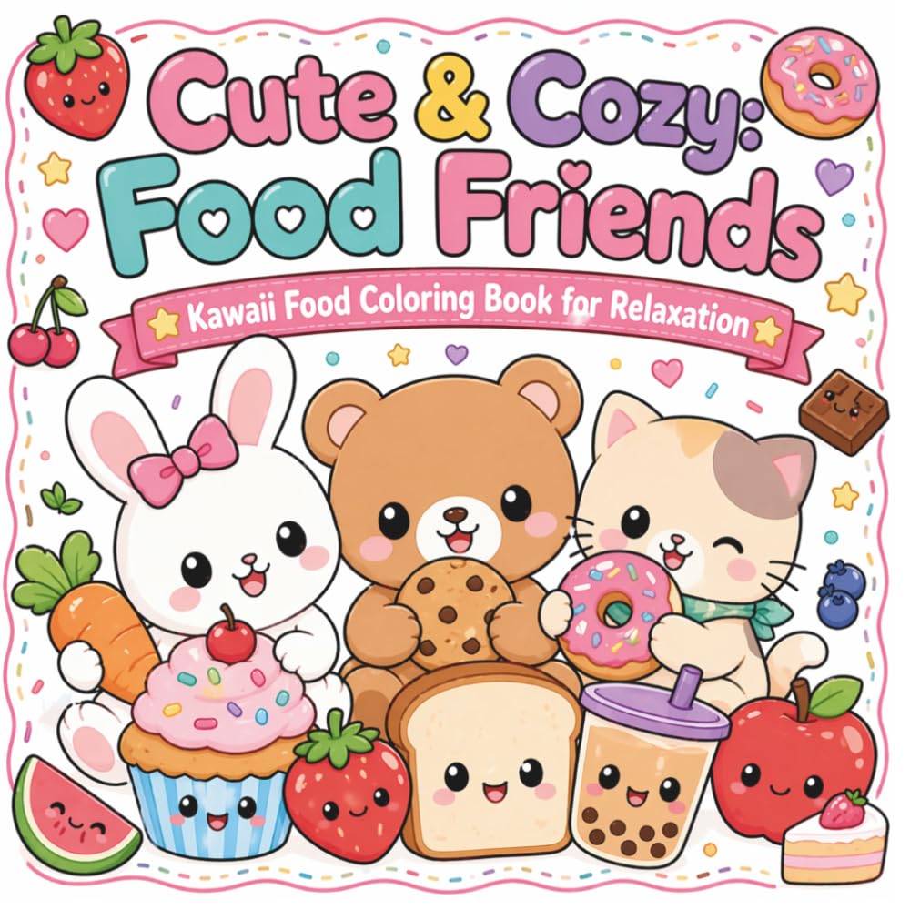 Cute & Cozy Food Friends Coloring Book for Adults and Kids: Adorable Kawaii Friends and Cute Food Coloring Pages for Relaxation and Stress Relief