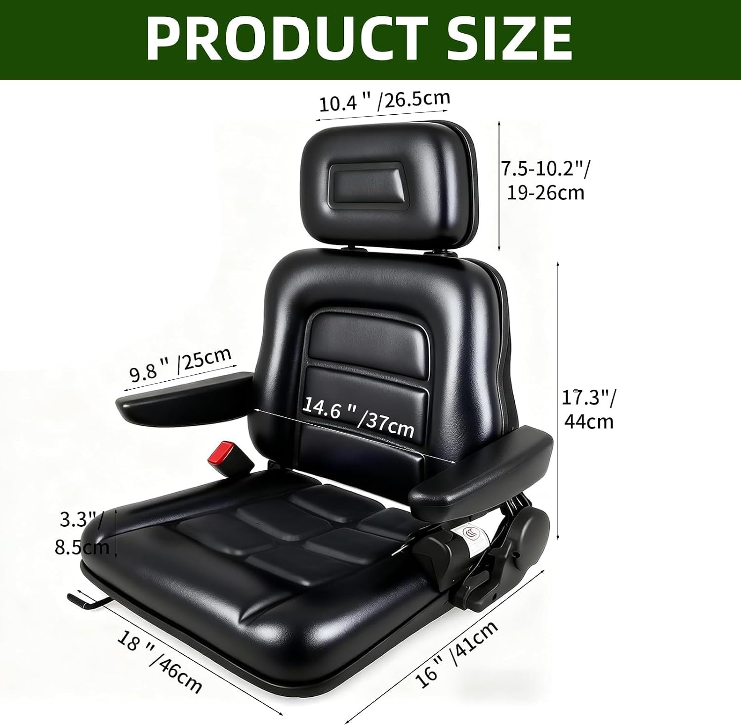 Universal Forklift Seat with Headrest, Lawn Mower and Tractor Seat