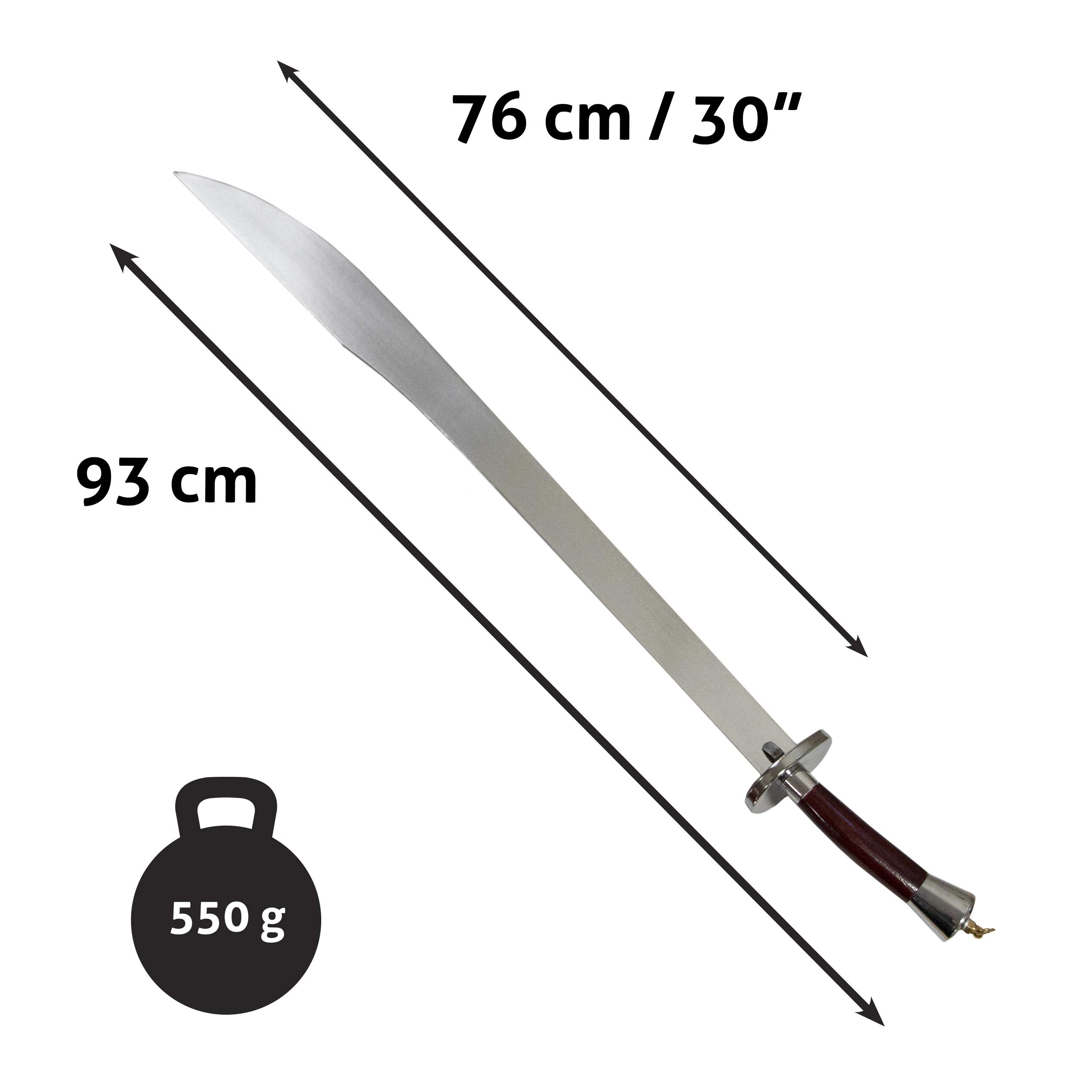 DEPICE Dao Säbel/Kung-Fu Schwert minimal schwingend 30", Klingenlänge 76 cm, Gesamtlänge 93 cm (95 cm in Scheide),ca. 550 g (ca. 1000 g mit Scheide), dekorative Holzscheide, Kung-Fu, Wushu