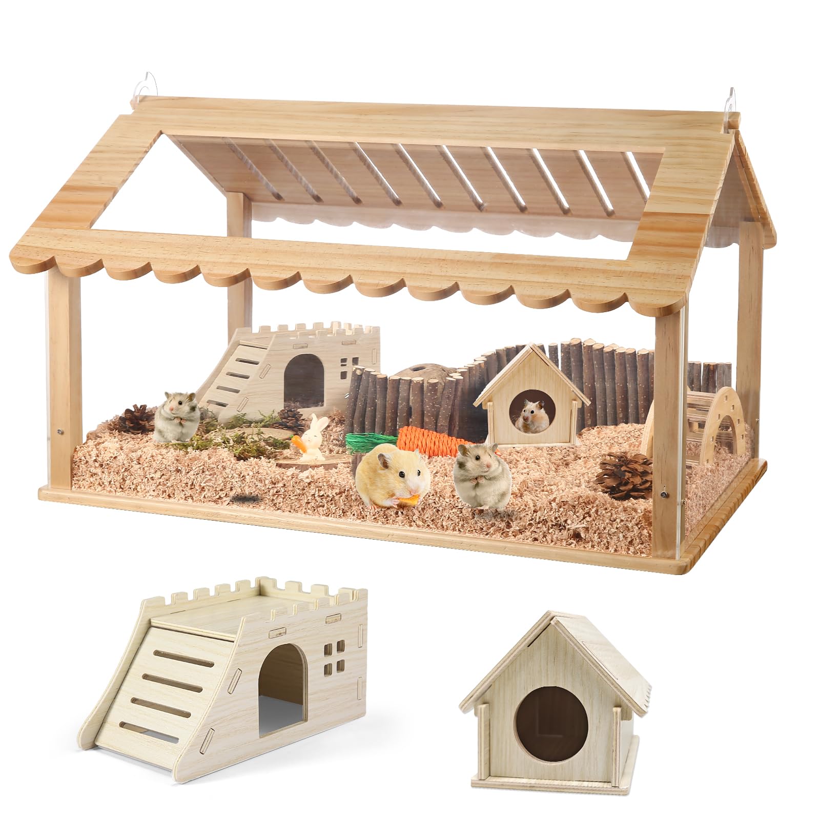 SENNOR 24-inch Syrian Hamster Cage with 2 Small Hamster Houses - Durable, Easy Clean Guinea Pig Cages, Clear View Design for Active Small Pets