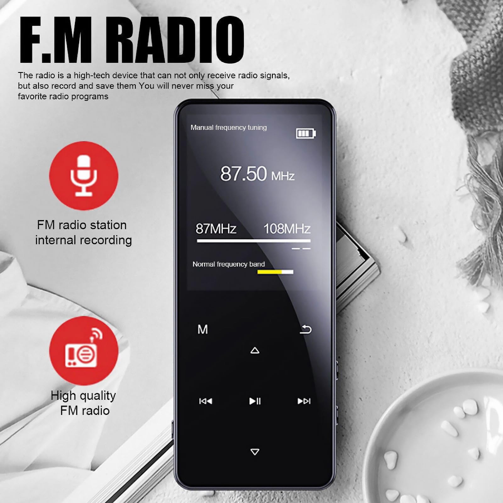 Lettore musicale Bluetooth MP4/MP3 con radio FM per sport in esecuzione con schermo a colori ad alta definizione da 1,8 pollici