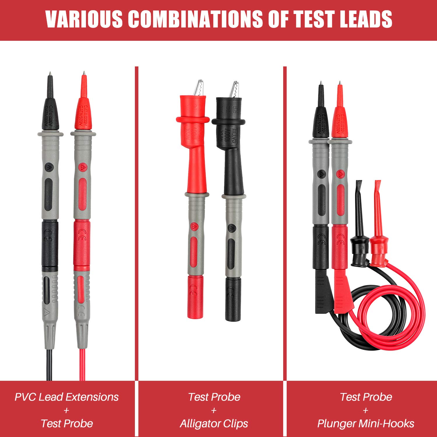 AstroAI 8Pcs Multimeter Test Leads Set with Alligator Clips and AM33D 2000 Counts Multimeter