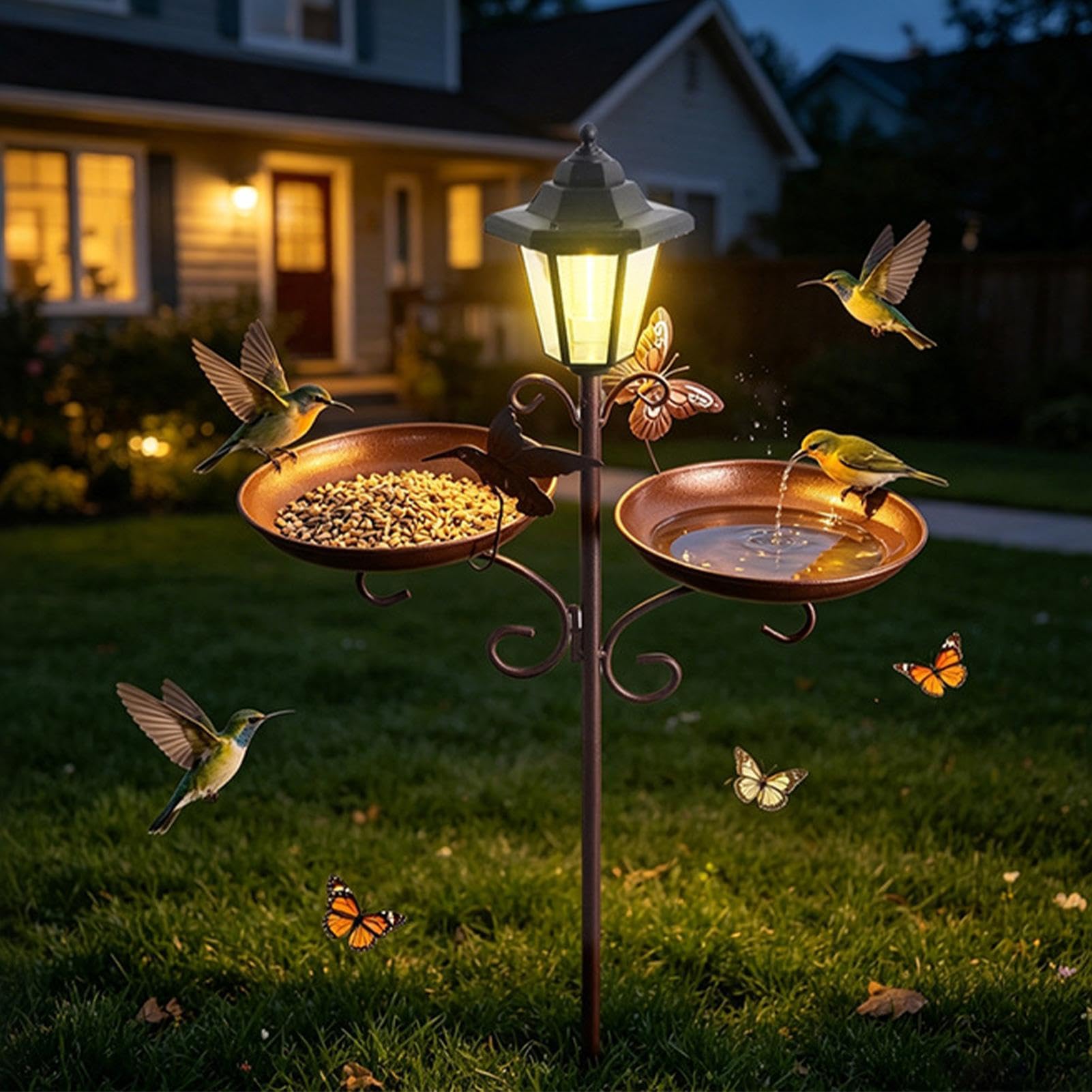 Vasca Da Esterno Per Uccelli Vassoio Mangime e Acqua per Uccelli con Luce | Mangiatoia Da Prato adatto a Giardino Balcone Patio Cortile Esterno Prato Terrazza
