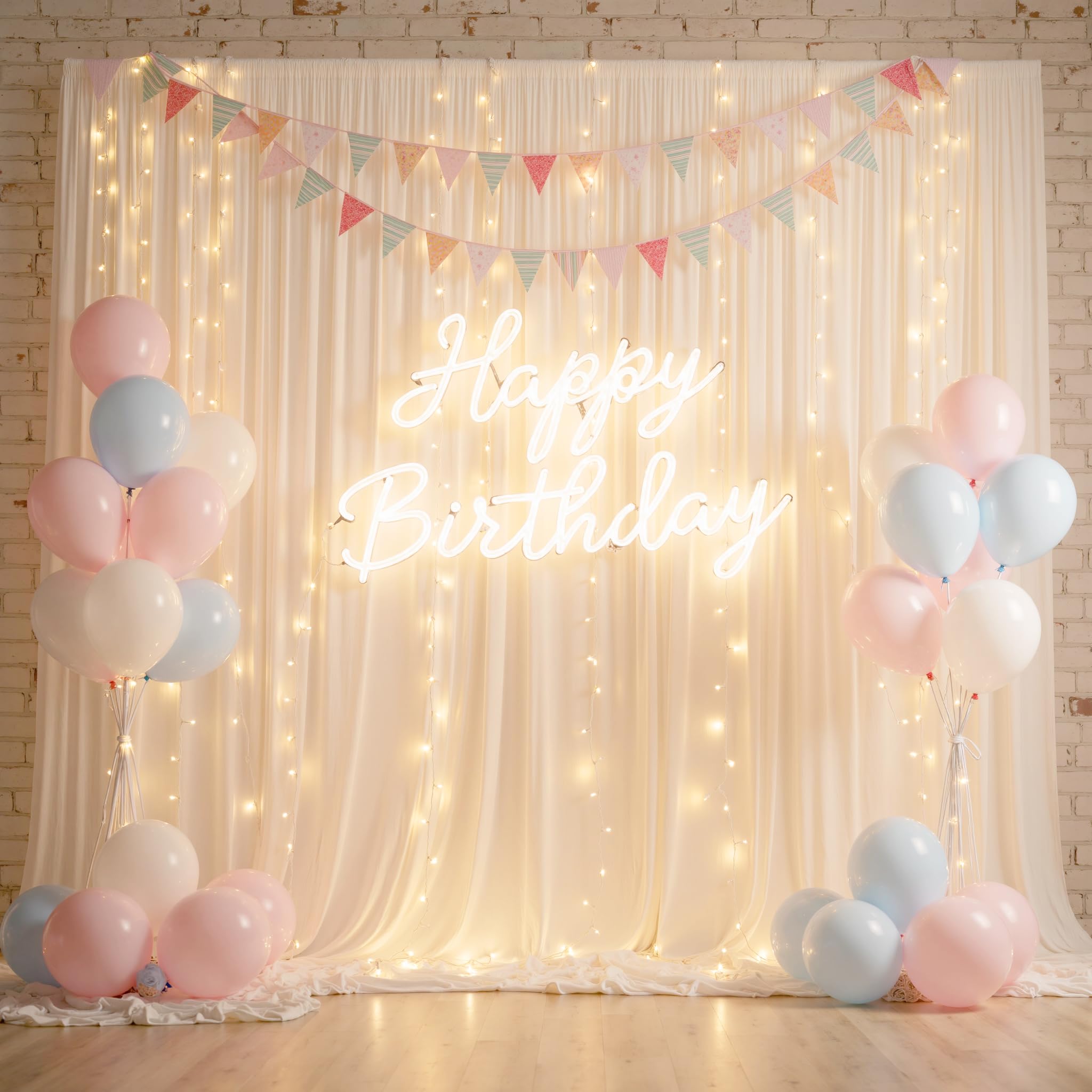 NSSONBEN Toile de fond sans plis de 15,2 m x 2,4 m en ivoire pour les fêtes, 10 panneaux de 1,5 m x 2,4 m en polyester soyeux pour mariage, toile de fond pour photographie de baptême et d’anniversaire