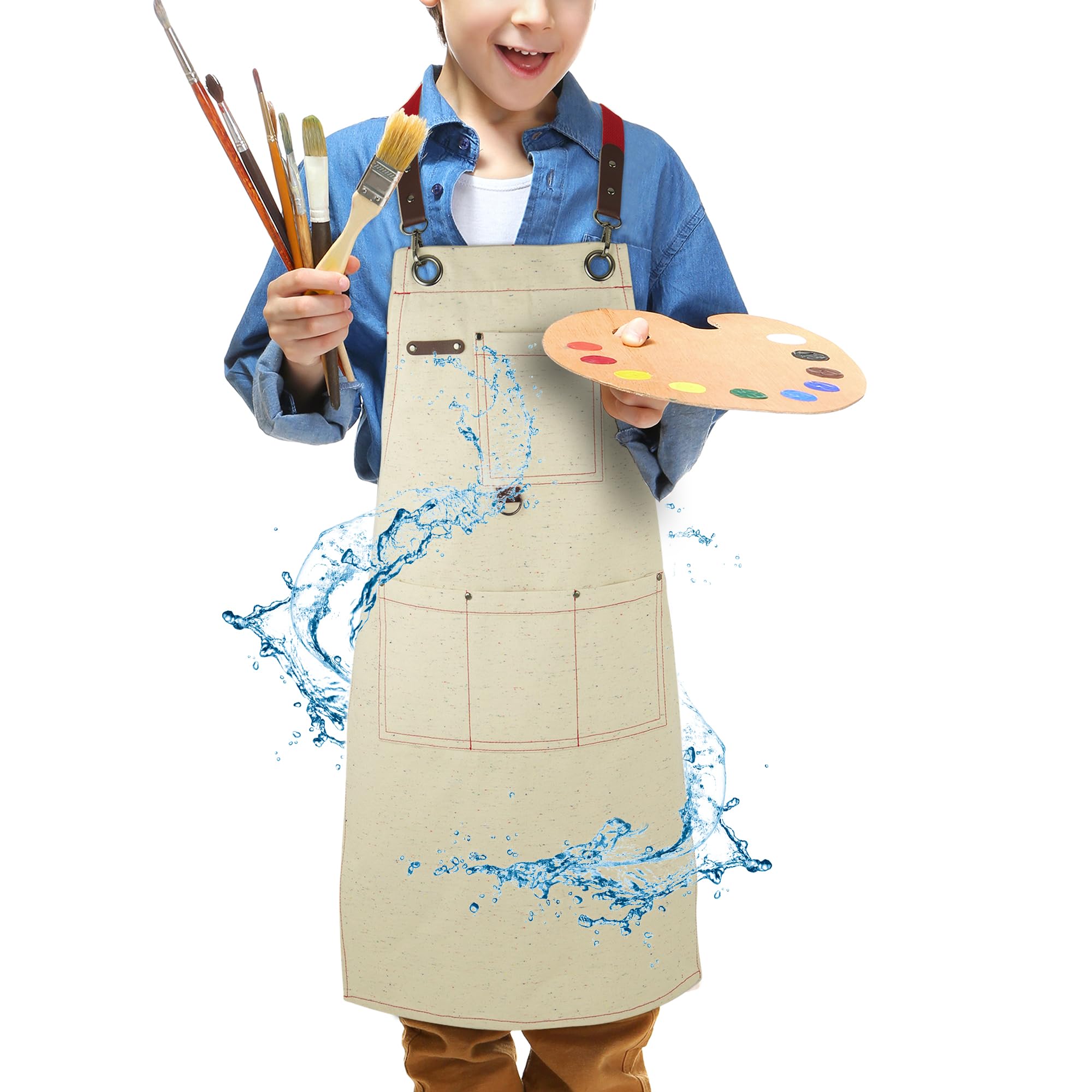 Stenffy Kids Art Aprons for Painting, Gardening, Cooking, Multiple Pockets, Kids Smock for Boys & Girls, Waterproof (Age6-12) (Colorful Spots) โ image 1