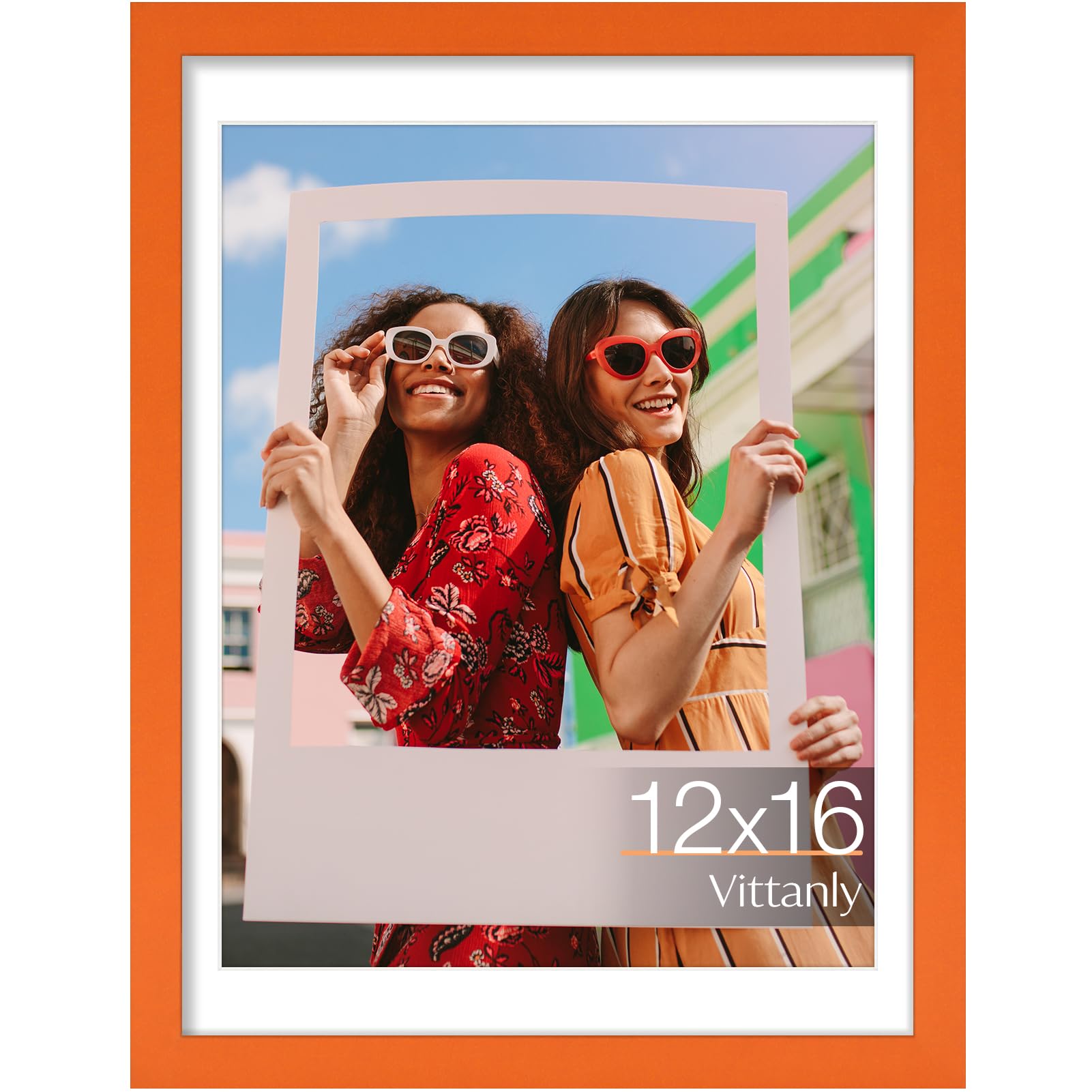 Vittanly 12x16 Picture Frame, Display Pictures 11x14 with Mat or 12x16 without Mat, Engineered Wood with Shatter Resistant Plexiglass, Poster Frame for Wall Display, Orange, 1 Pack — image 1