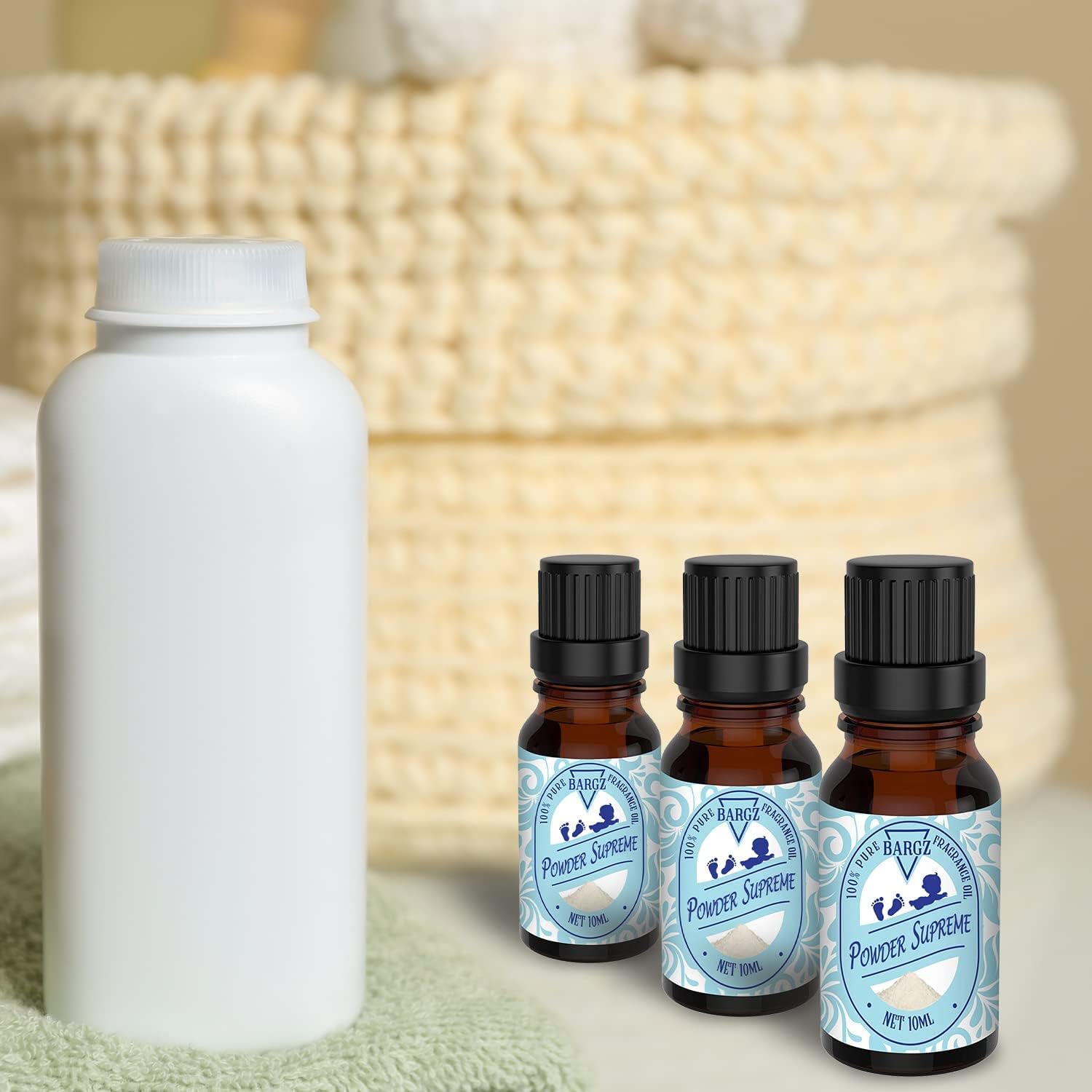 Bargz Powder Supreme Perfume Fragrance Oil - 0.33oz / 10ml | Baby Scented Body Oil for Men and Women Premium Grade for Diffusers, Candle and Soap Making, DIY Projects & More