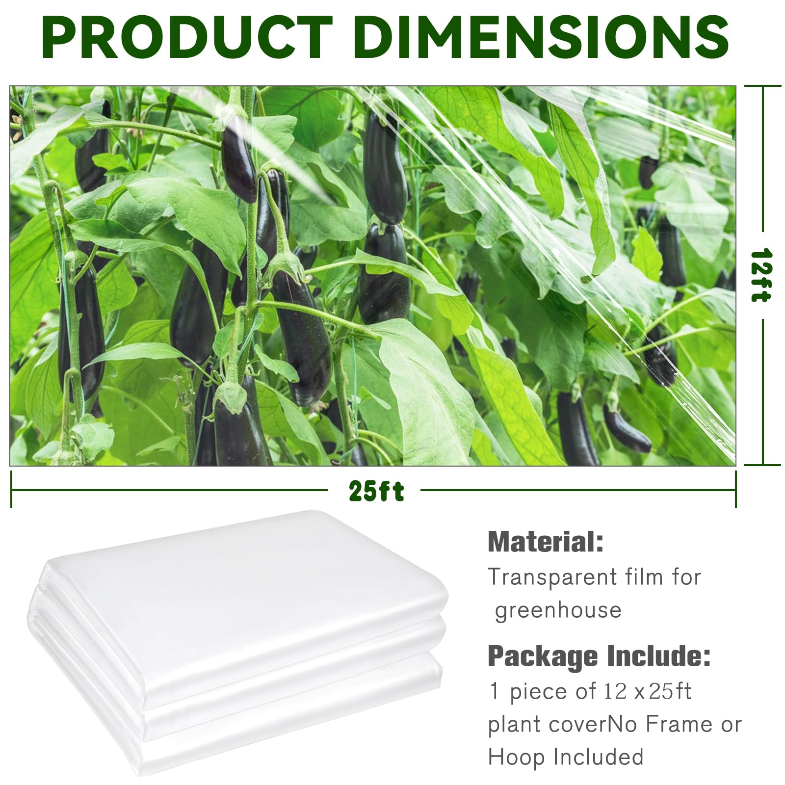 IMSGVIFO Greenhouse Plastic Sheeting- 6 mil Clear Plastic Sheeting -Waterproof Cover, UV Resistant Poly Tarp Hoop Covering for Farms Greenhouse Garden Outdoor, 12x25 FT