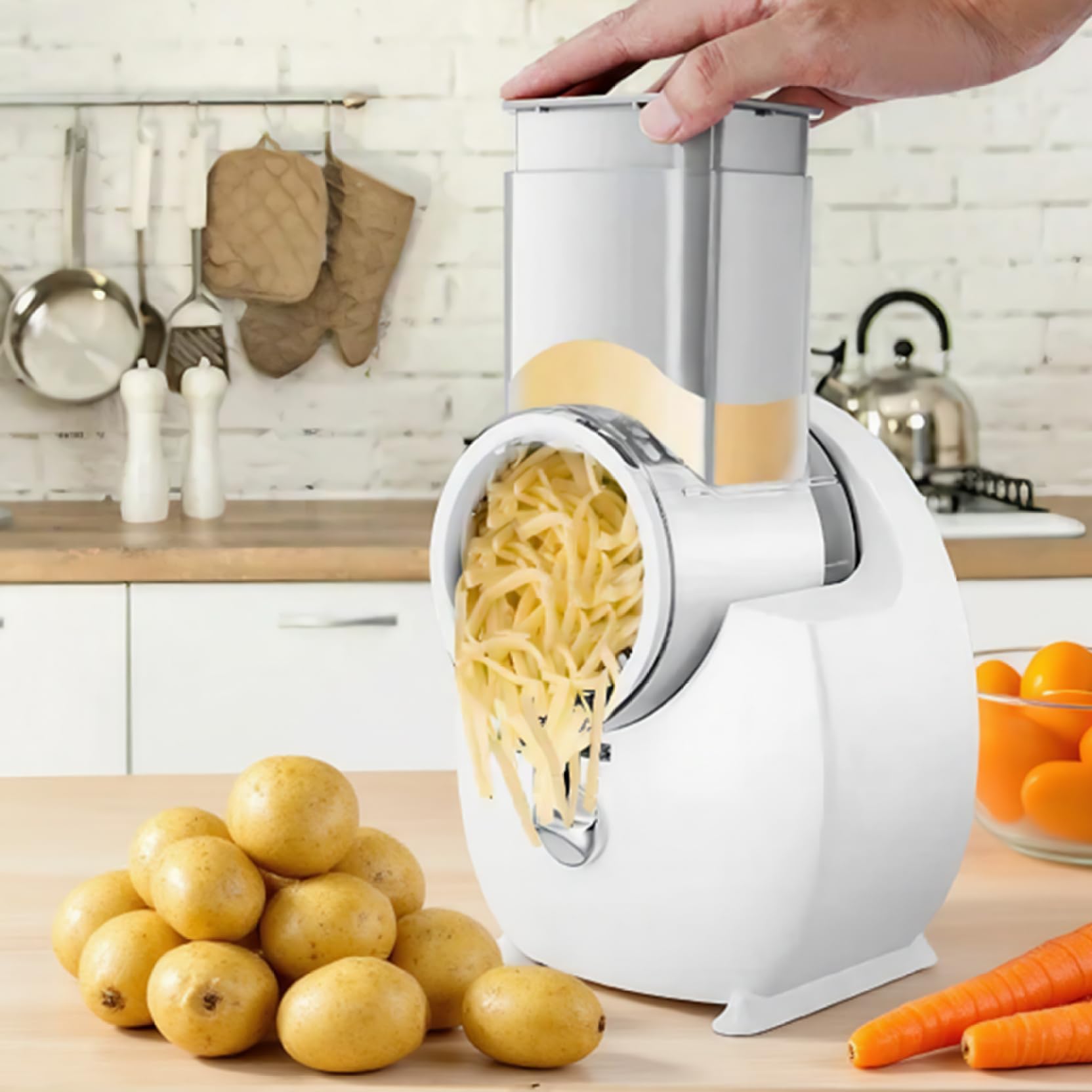 Rallador de queso eléctrico automático desmontable con 3 cuchillas recargable USB