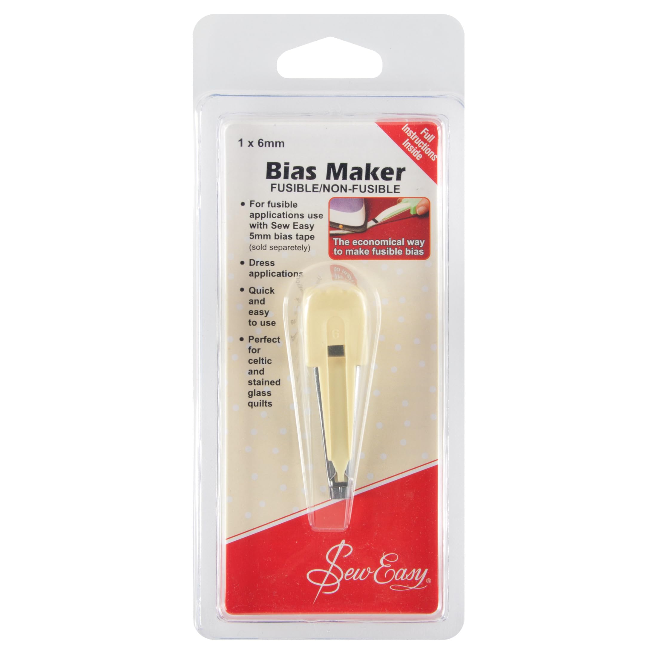 Sew Easy Bias Binding Maker –Creates 6mm Tapes Fusible & Non Fusible for Decoration in Celtic & Stained Glass Quilts, Sewing, Dressmaking
