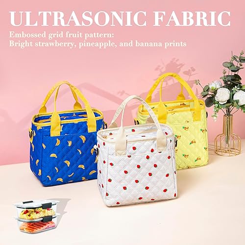 Miniatura 3 de TuErCao Linda lonchera de fresa para mujer, bolsas de almuerzo para el trabajo, pequeña bolsa aislada para picnic, viajes, compras, portátil,