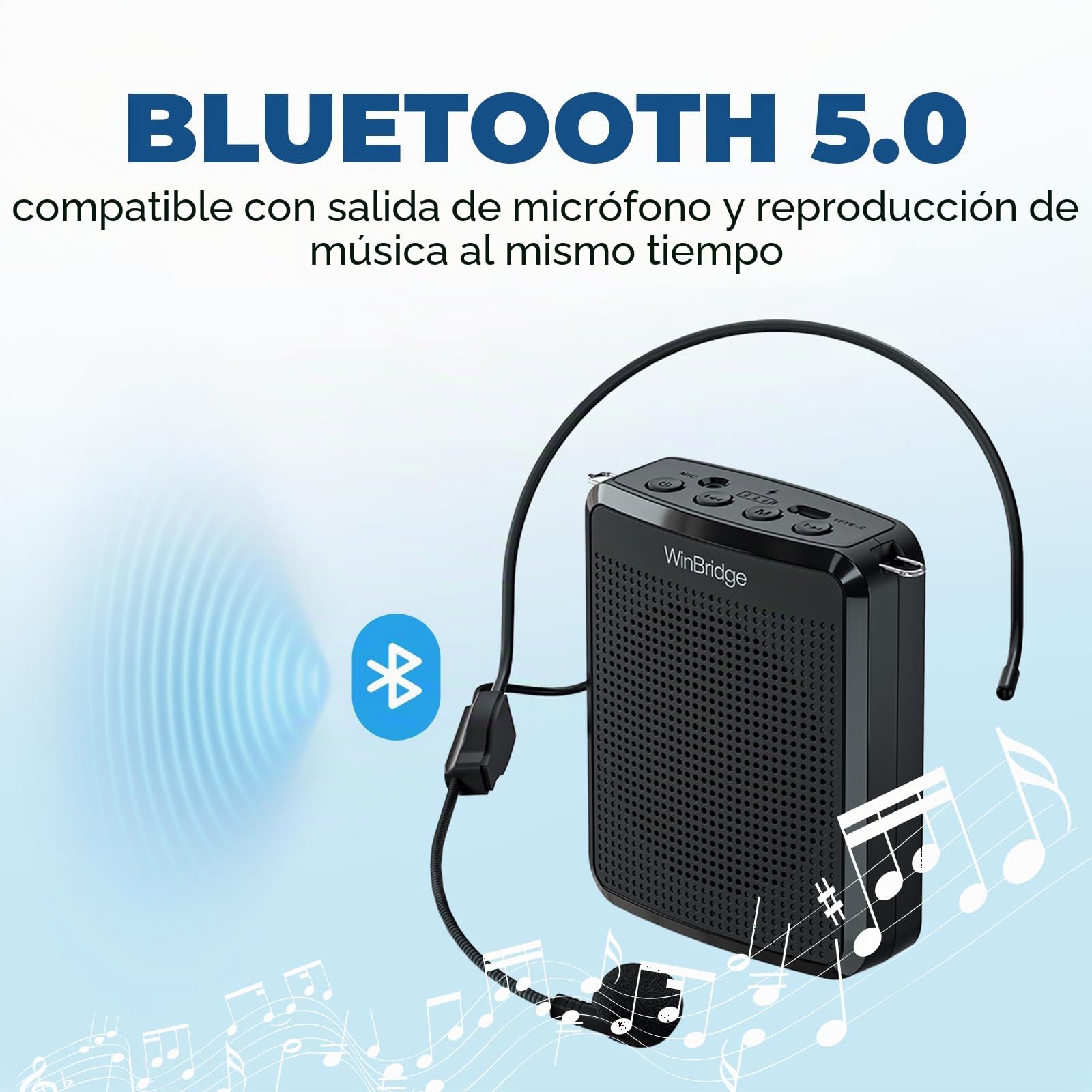 WinBridge - Amplificador de Voz con micrófono portátil, micrófono de Profesor para Aula, Altavoz de guía turística, micrófono de Auriculares para Instructor de Grupo, micrófono megáfono, Sonido Claro