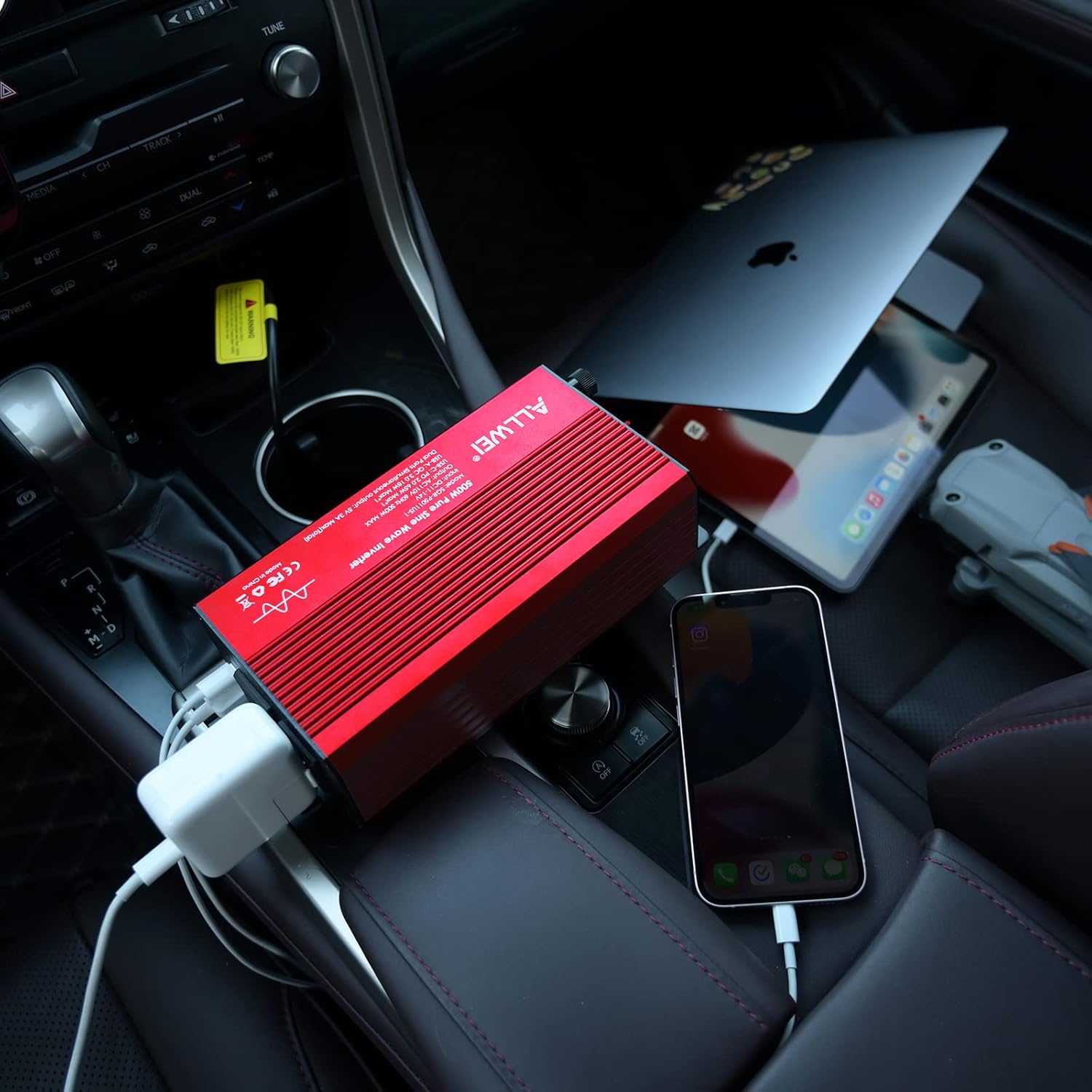 ALLWEI 500W Pure Sine Wave Power Inverter 12V to 110V Power inverters for Vehicles Converter Adapter with USB-C PD65W/USB Fast Charging Ports and 2 AC Outlets Plug Car Charger