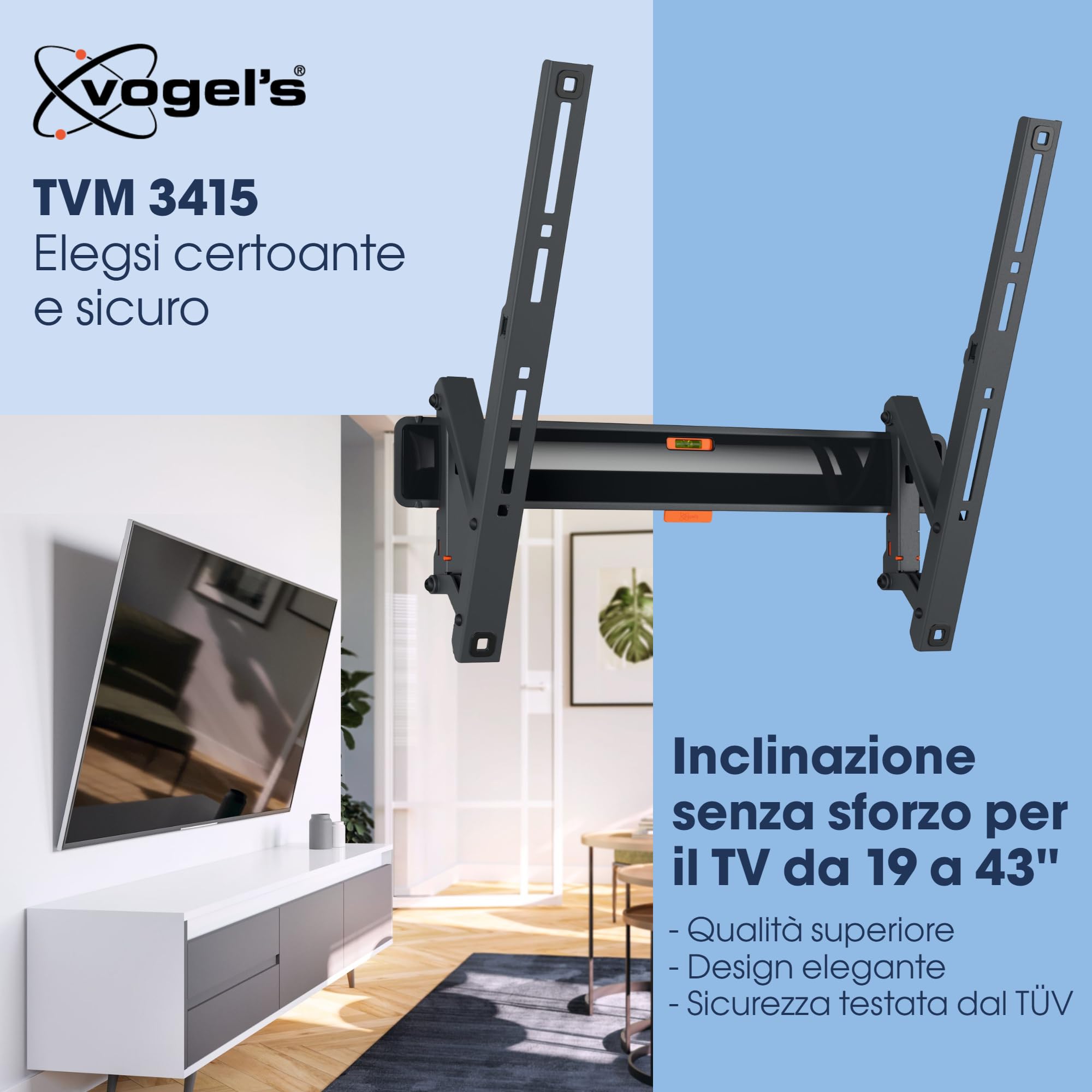 Vogel’s TVM 3415 Supporto TV inclinabile per televisori da 32-65 pollici, Max. 25 kg, Staffa da parete per TV max. VESA 400x400
