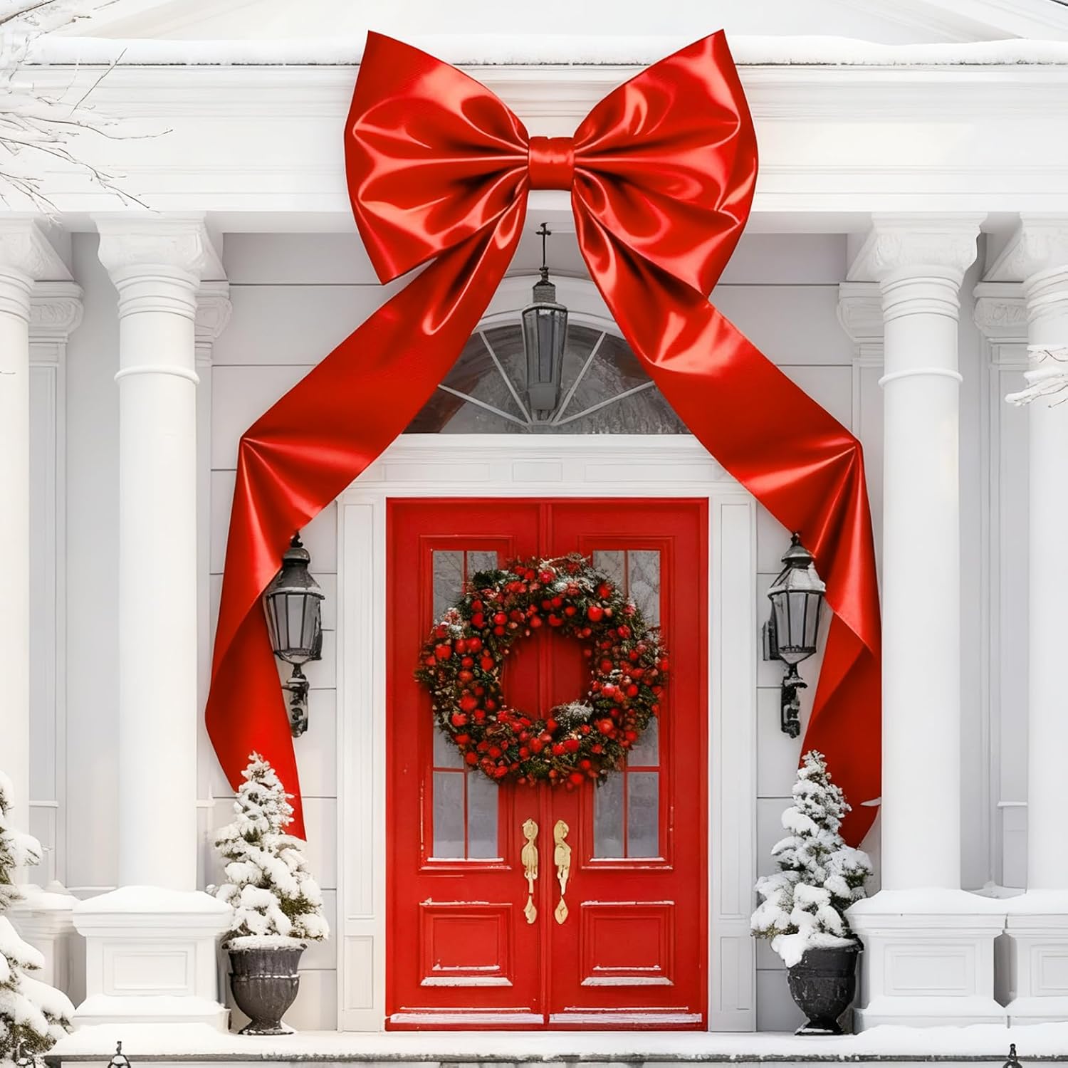 Extra Large Wedding Bow Decor 118 x 29 Inch Giant Satin Bows with Long Streamer Large Bow Themed Party Decoration for Arch Wall Christmas Bachelorette Birthday Bridal Shower Door Decoration(Red)