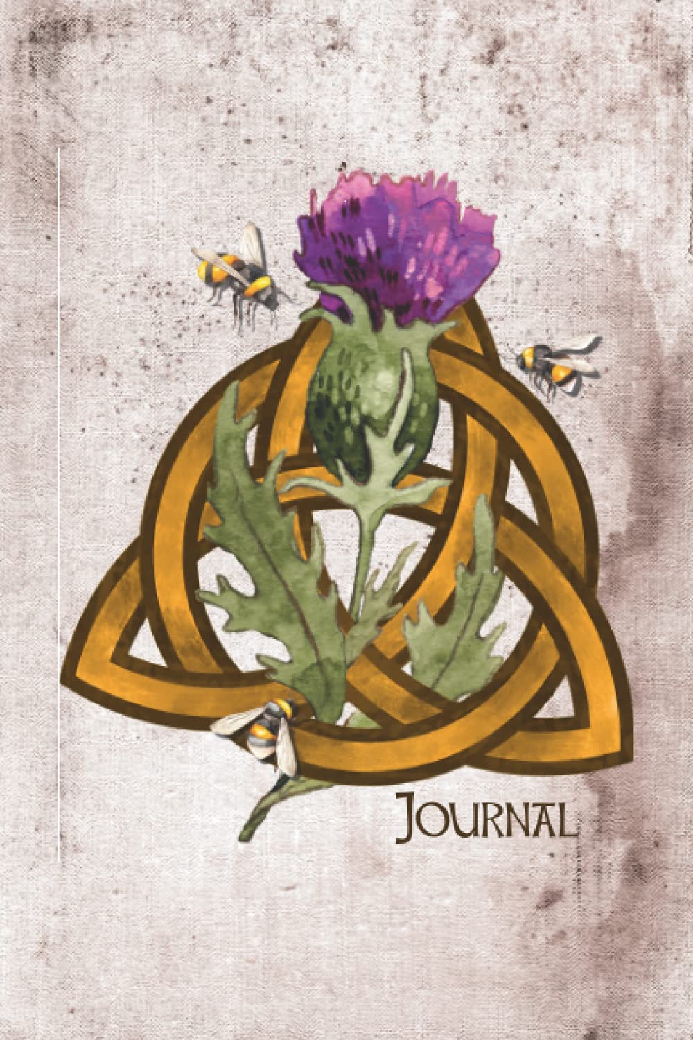 Journal: Lined Paper Notebook - Celtic Triquetra Trinity Knot Thistle and Bees