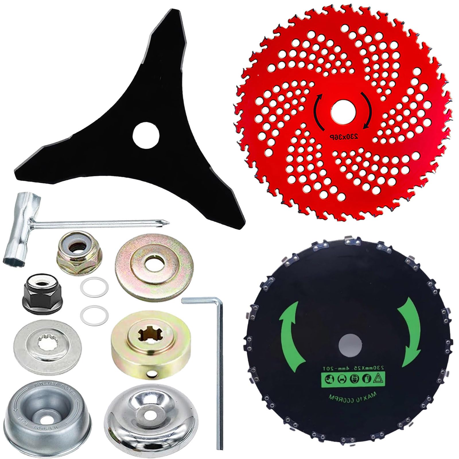 Set di lame per decespugliatore con kit adattatore, 22,9 cm, 20 denti, con punta in carburo da 22,9 cm, 36 denti, in acciaio al carbonio da 25,4 cm, lame a 3 denti con lime per decespugliatore e