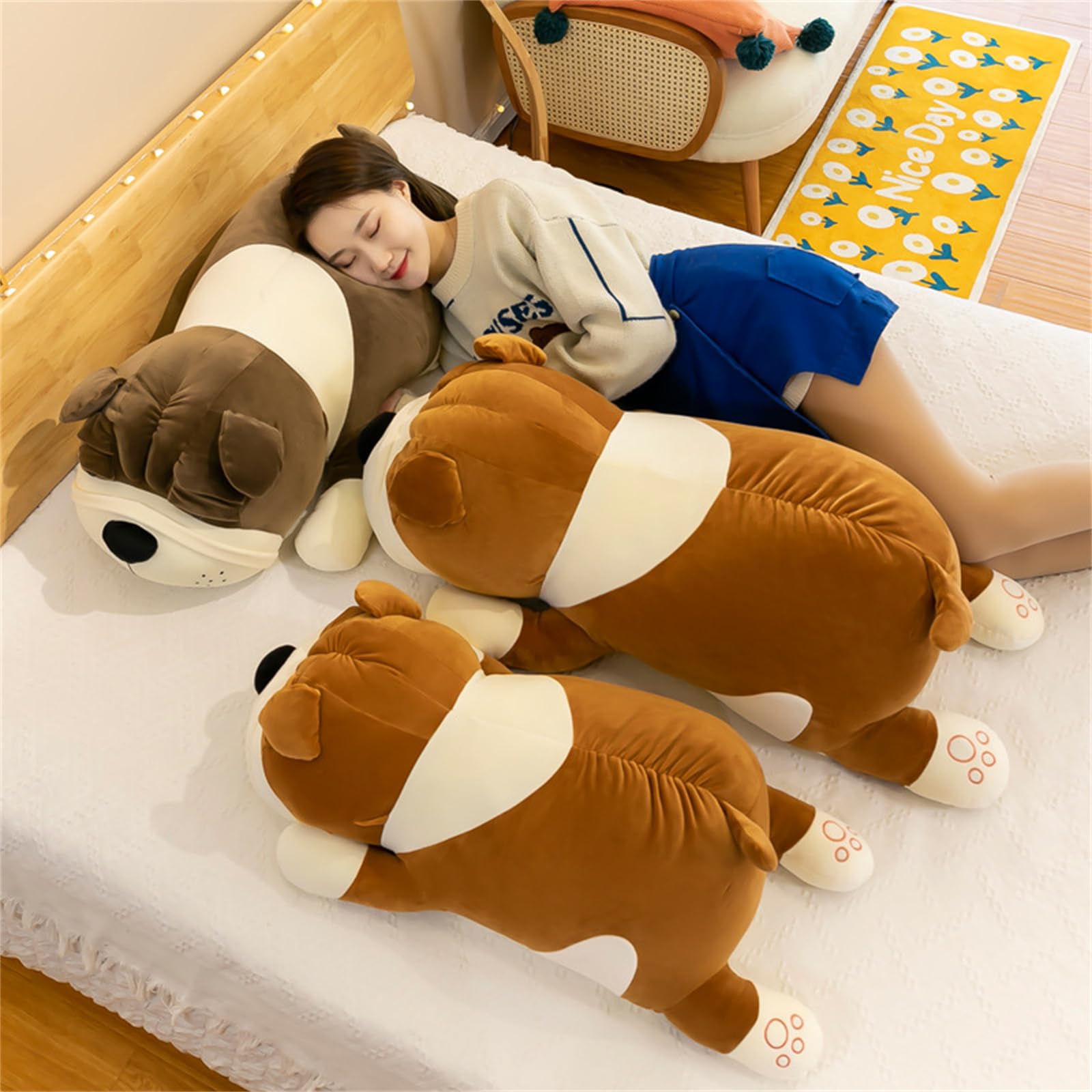 Plüschtiere, Hunde-Plüschkissen, großes Shar-Pei-Kuscheltier, süßes Welpen-Kuscheltierkissen(Brown,60CM)