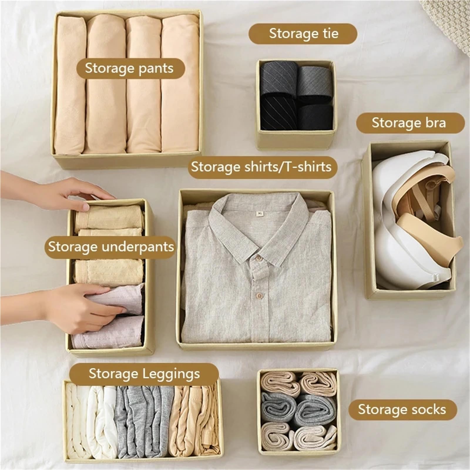 Organizador de almacenamiento calcetines Caja cajones plegable no tejida | Caja de almacenamiento de ropa interior con divisor de malla for armario(Grey-m)