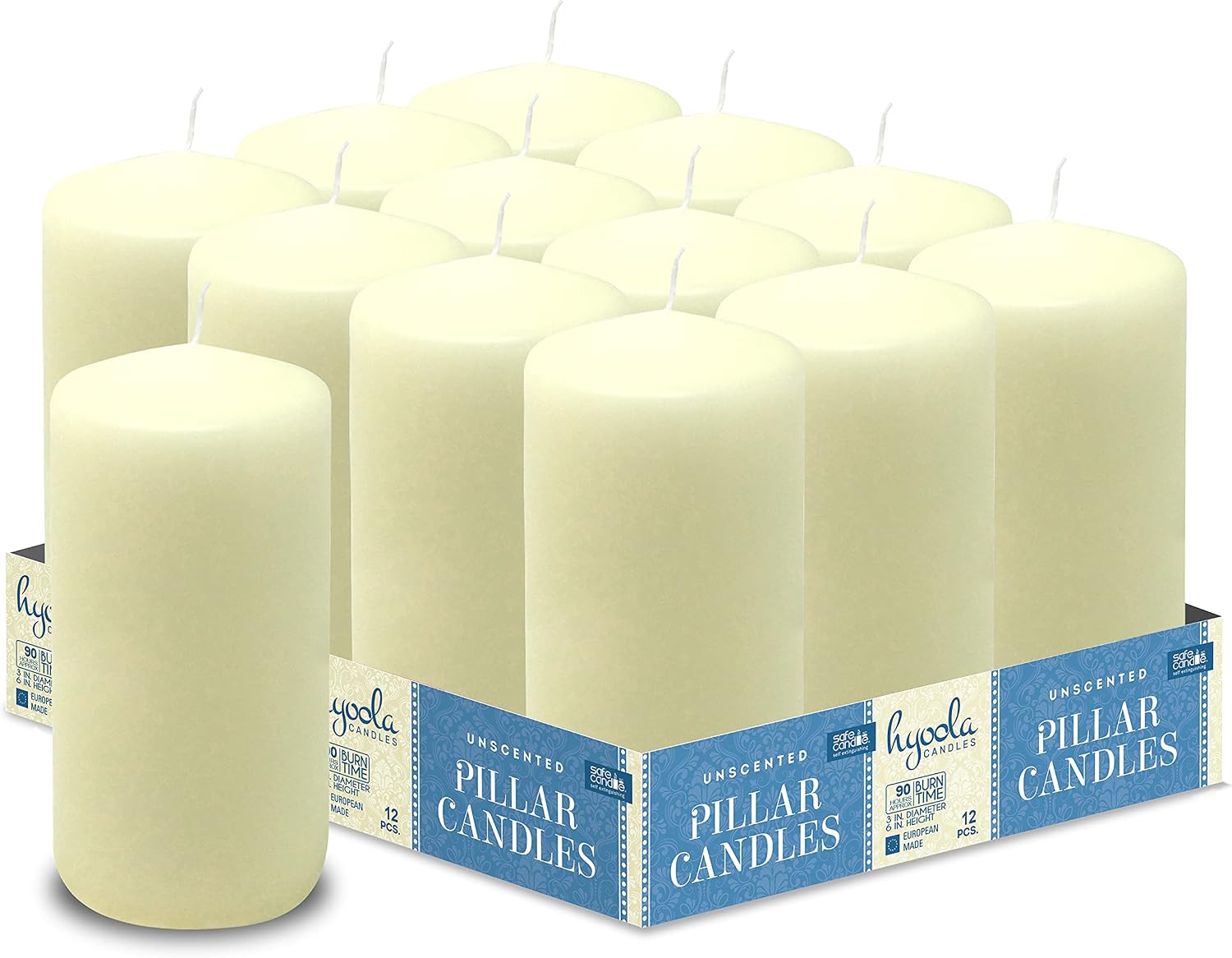 12 Bougies Jaunes Hyoola 25cm - Longue Durée (10h) - Non Parfumées, Style Rustique - Pour Mariage Ou Décoration