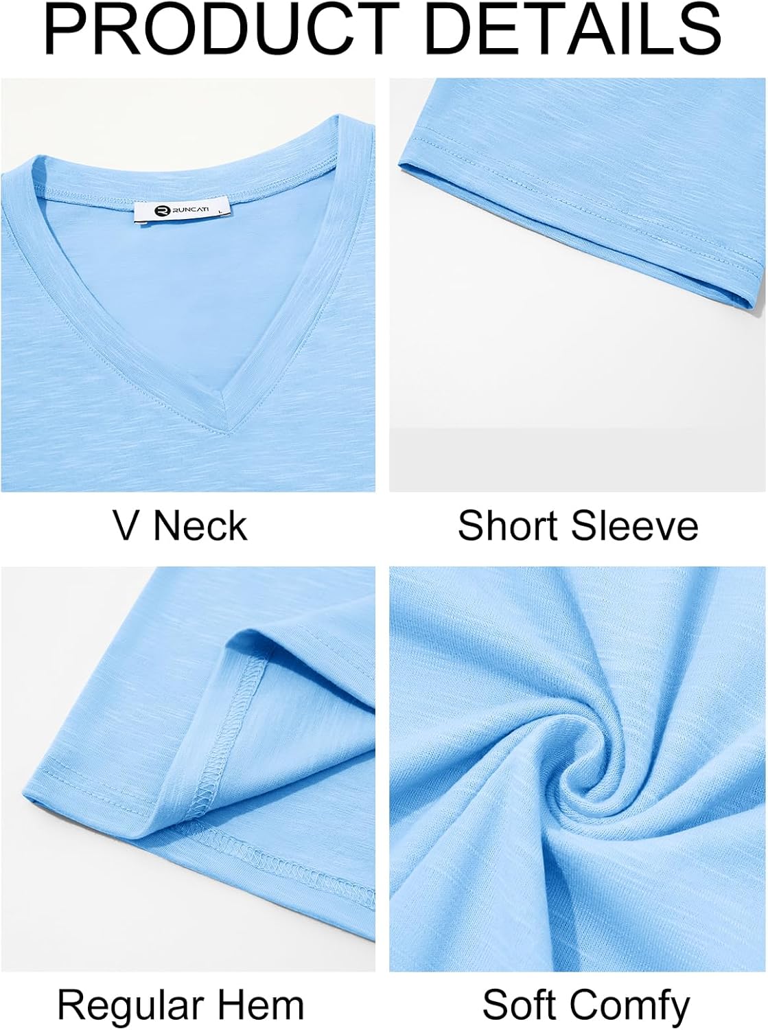 Runcati Mens T-Shirts Short Sleeve V Neck Casual Classic Shirt Summer Stretchy Regular Fit Lightweight Tees - Image 5