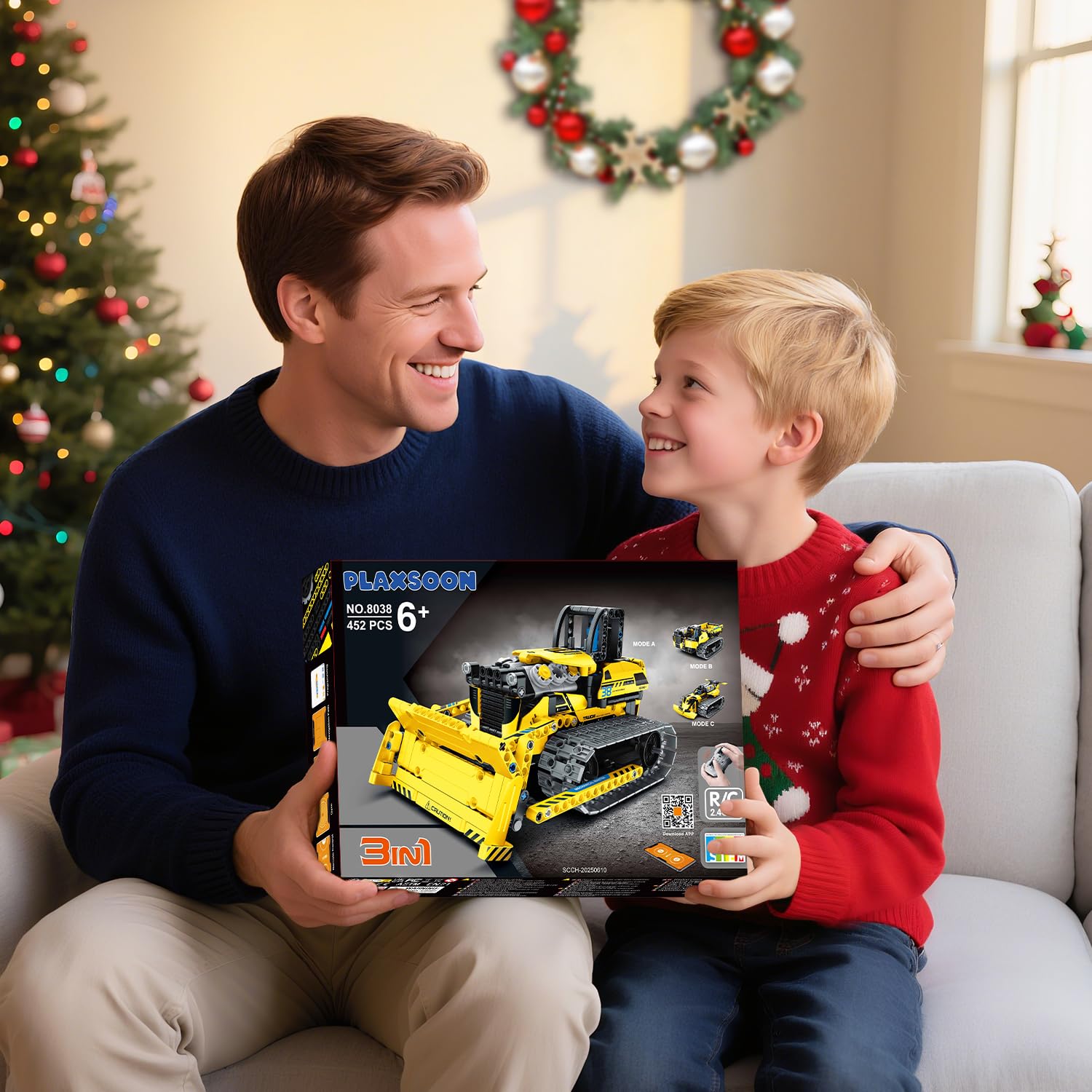 PLAXSOON Technic Vehículo de Construcción Teledirigido Juego de Construcción con Batería Recargable, 3-en-1 RC STEM Technic Bulldozer Camión Volquete Bloques de Construcción 452 Piezas, Regalo para
