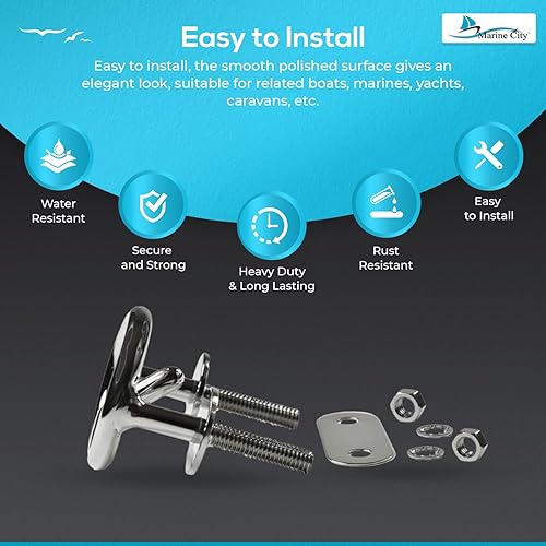 Miniatura 4 de MARINE CITY Mount Ski Tow Hooks  316 Stainless Steel, Mirror-Polished Finish, Corrosion-Resistant  2-12 Ring Diameter, for Boats, Marines, Yachts,