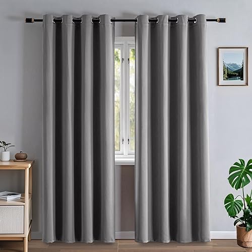 Miniatura 70 de Cortinas opacas para sala de estar, cortinas 100% opacas de 84 pulgadas de largo, juego de 2 paneles, con aislamiento térmico, pestaña trasera y