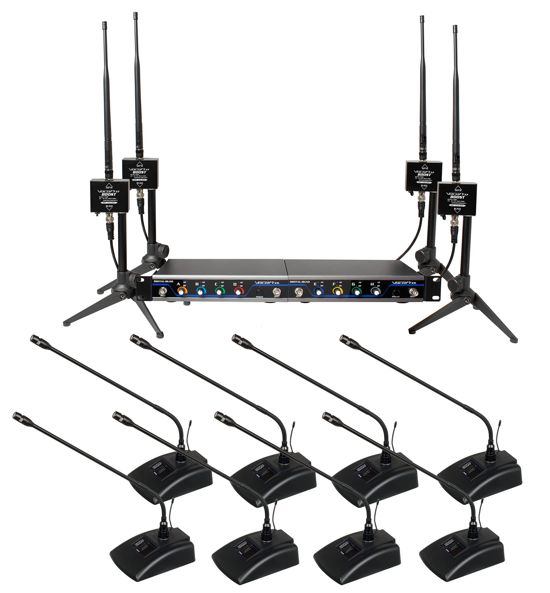 VocoPro Transmitters, Boost-Conference-8 /600ft. Long-Range, Digital Wireless Microphone Package
