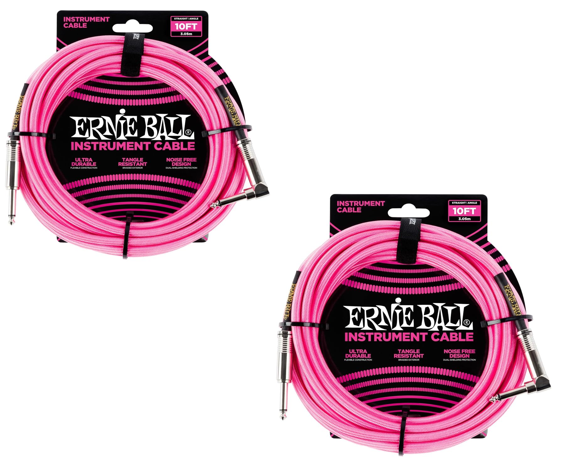 Braided Instrument Cable Set Straight/Angle Length 10ft in Neon Pink (P06078) - Pack of 2