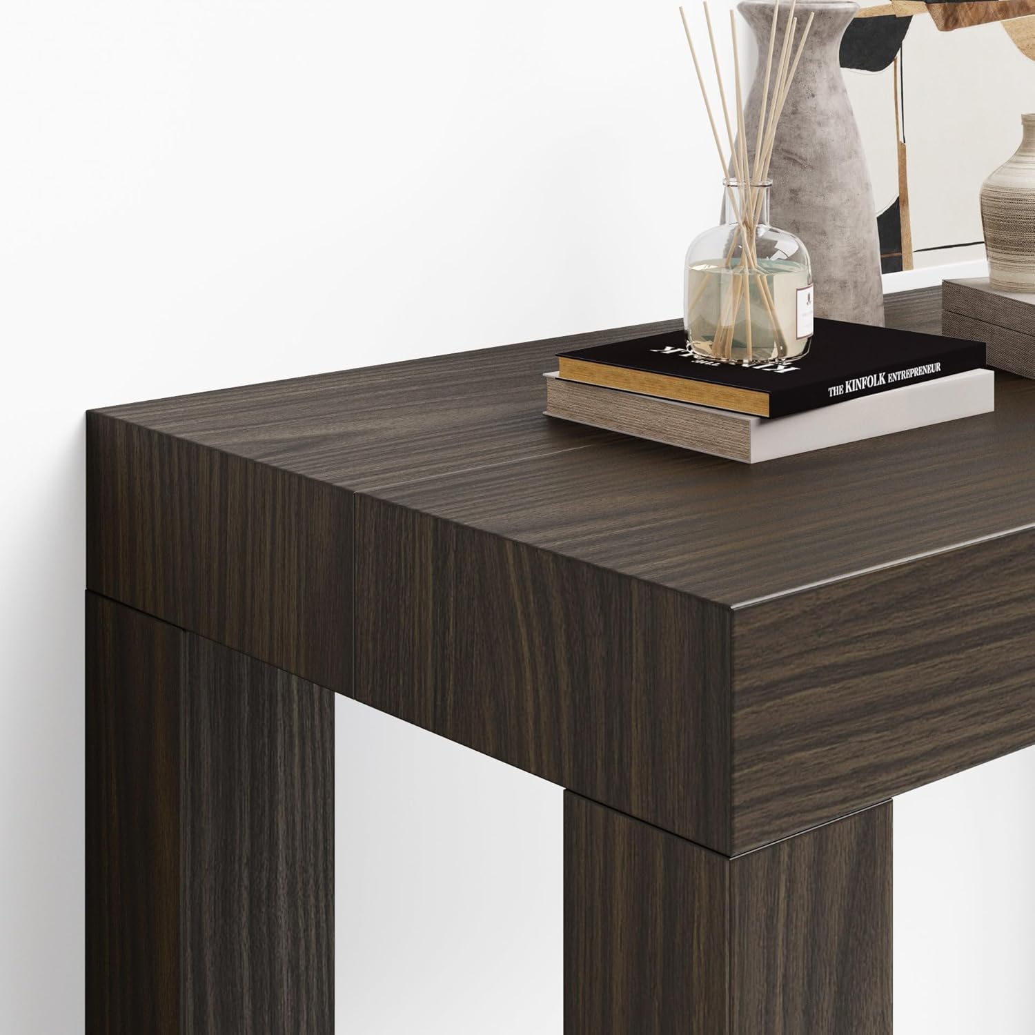 Mobili Fiver, First Extendable Console Table 17.7(120) x35.4 in, Dark Walnut, for 4-14 People, Space Saving Dining Table for Kitchen and Living Room, Italian Furniture