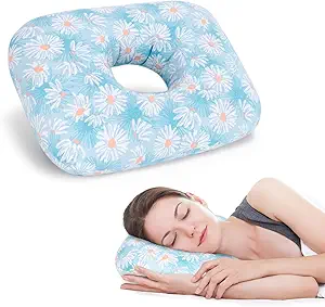 Ear Piercing Pillow for Side Sleeper with Hole for Relief Ears Pain CNH Piercing Pain Sleeping Pressure Sore, Comfortable Support Ear Guard Pillow to a Restful Sleep, Blue and White Daisy