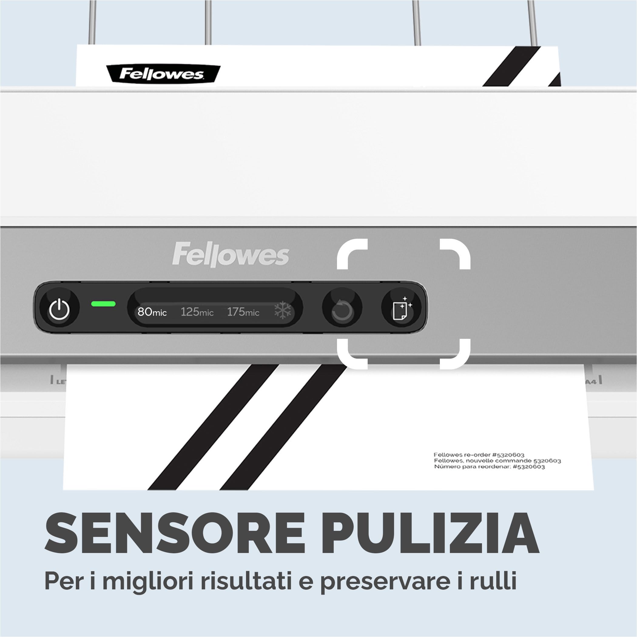 Fellowes plastificatrice a caldo Amaris A3, formato A3, fino a 175 micron, per casa e ufficio, riscaldamento rapido, con retromarcia e modalità riposo, 6 rulli, incluso starter pack di 10 pouches