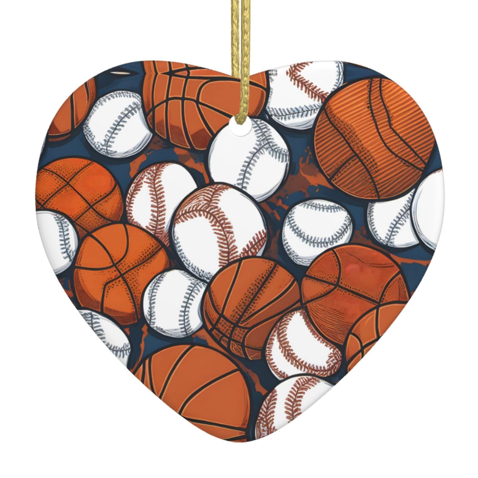 YYHWHJDE Baseball Basketball Football Hockey pattern Christmas Tree Love Ceramic Hanging decorate : Comes with gold wire rope for easy hanging -2.9 in