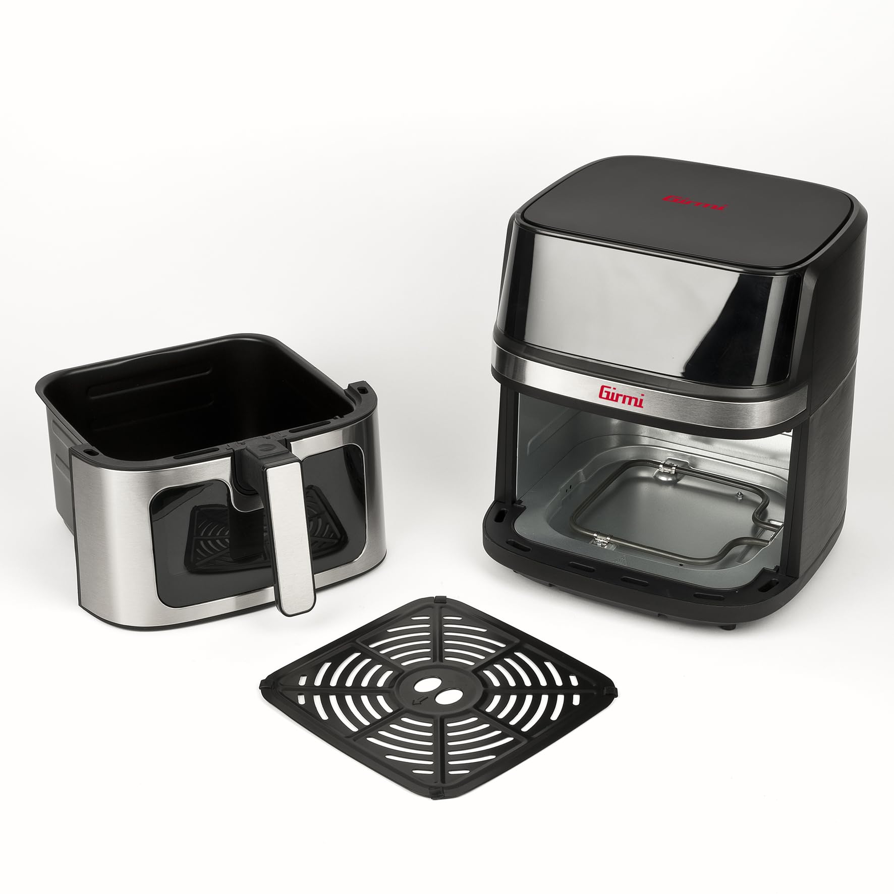 Girmi FG80 Friggitrice ad Aria 8Litri, 2200 W, Display digitale, 10 programmi, Capacità 8 Litri, Camera di cottura in metallo, Doppia resistenza, Ricettario incluso, Nero/Inox