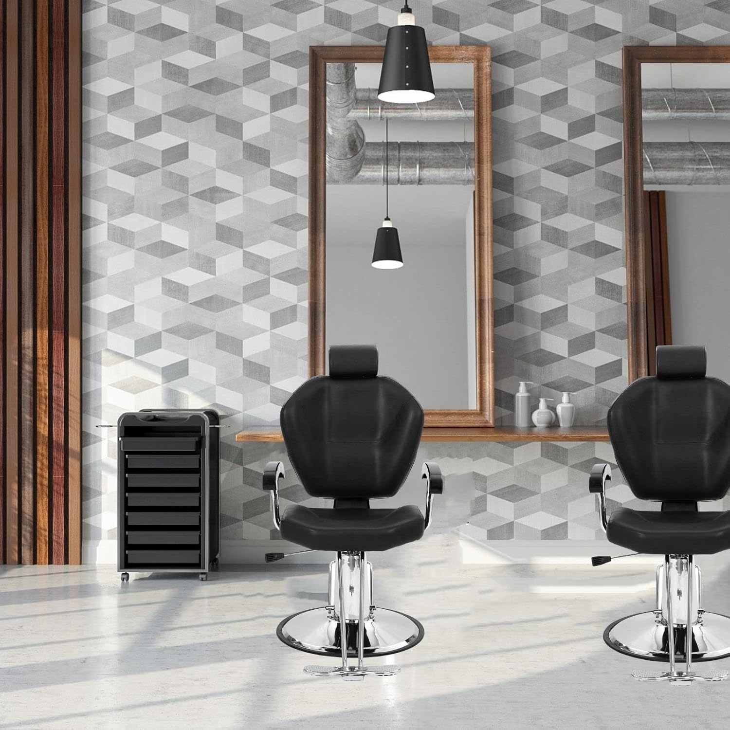 Silla de peluquería Sillón Profesional Silla Barberia Giratoria 360°con Altura Regulable Reposacabezas Ajustable y Reposapiés para Salón de SPA y Belleza, Barbería, Carga 150 kg (Negro) — view 2