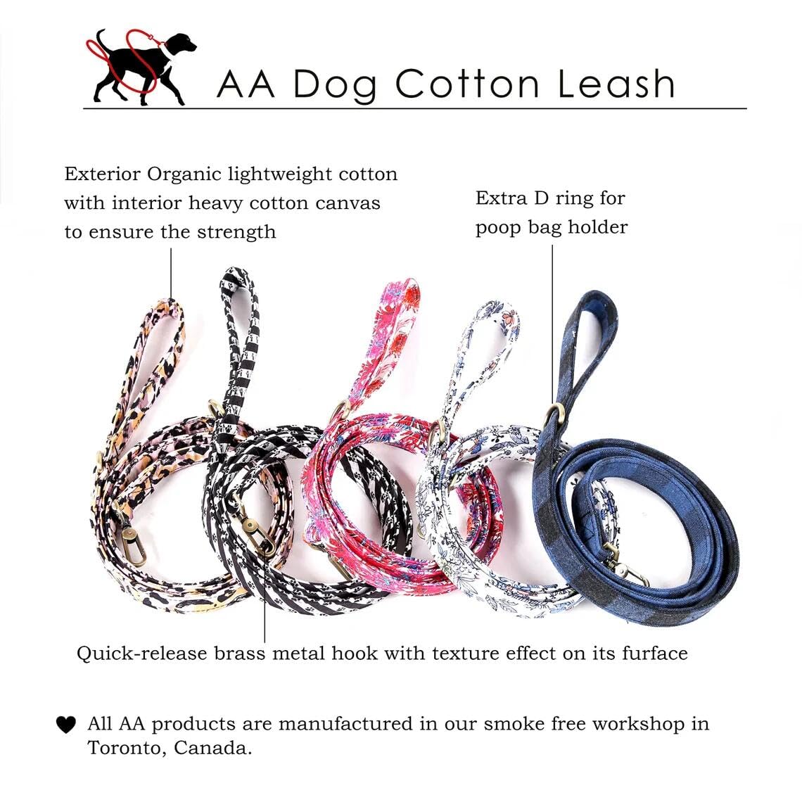 Correa de perro de algodón orgánico para razas pequeñas, medianas y grandes, correa de latón para mascotas, para caminar, correr y entrenar, 6 pies